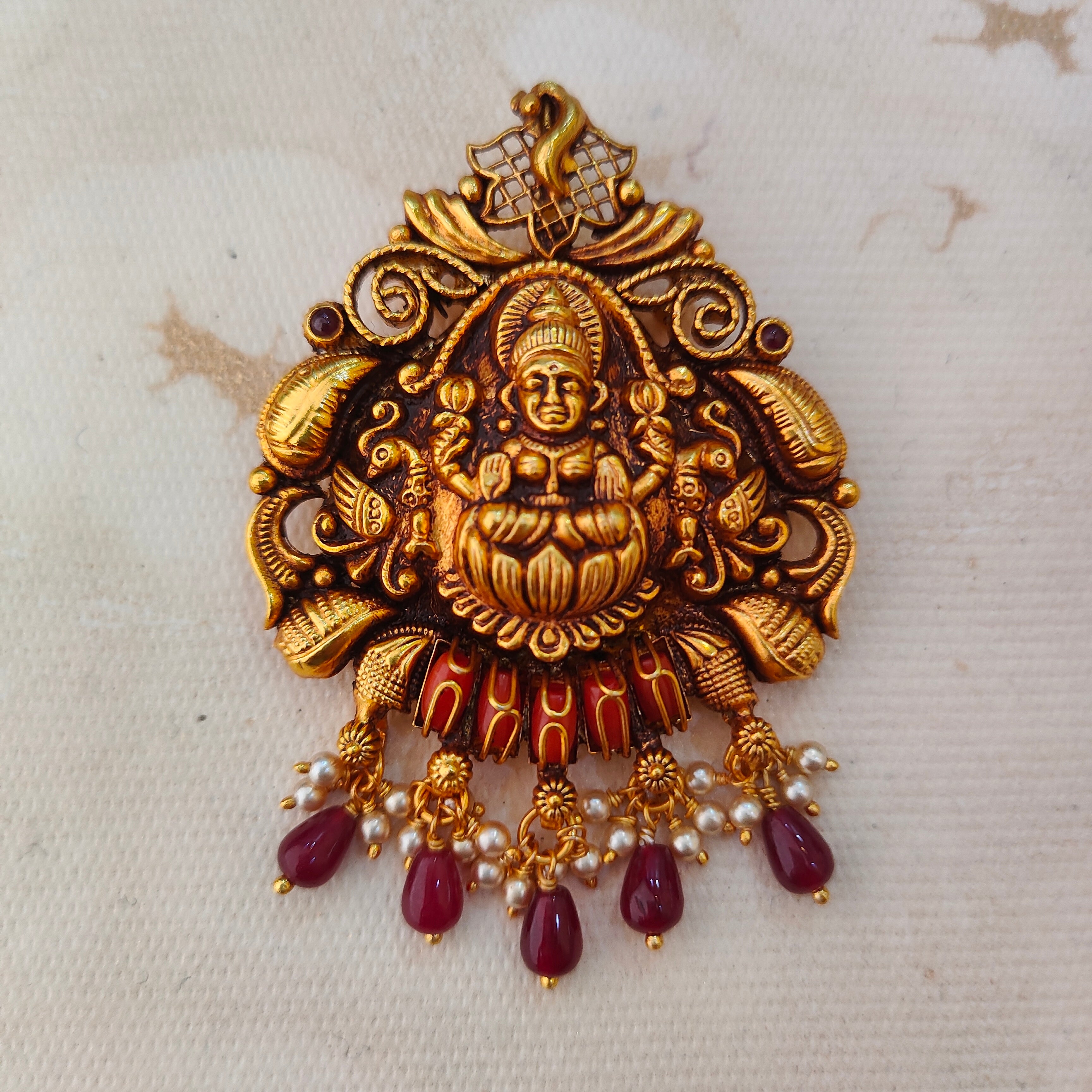 925 Silver Gold plated Nakshi Pendant-1217