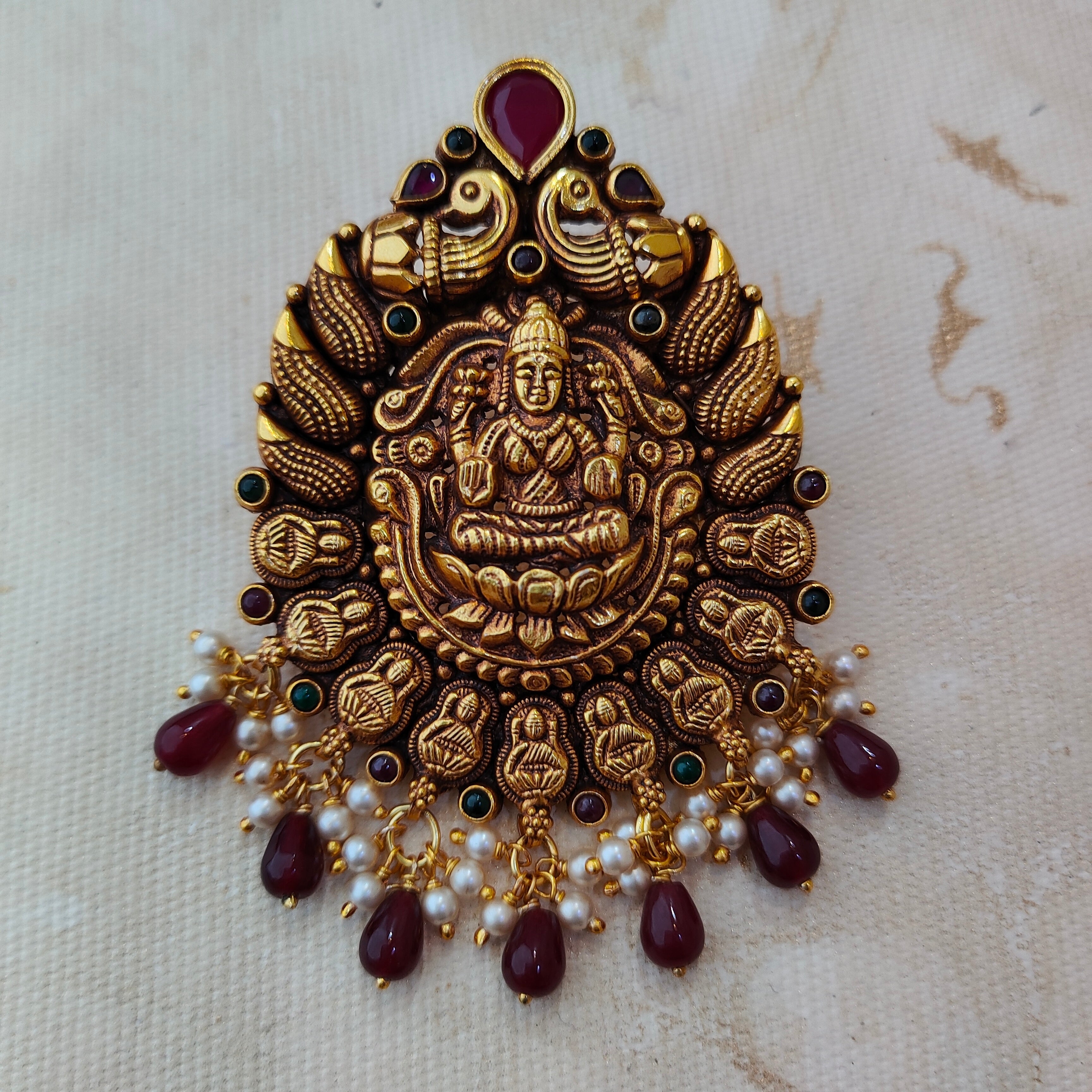 925 Silver Gold plated Nakshi Pendant-1346