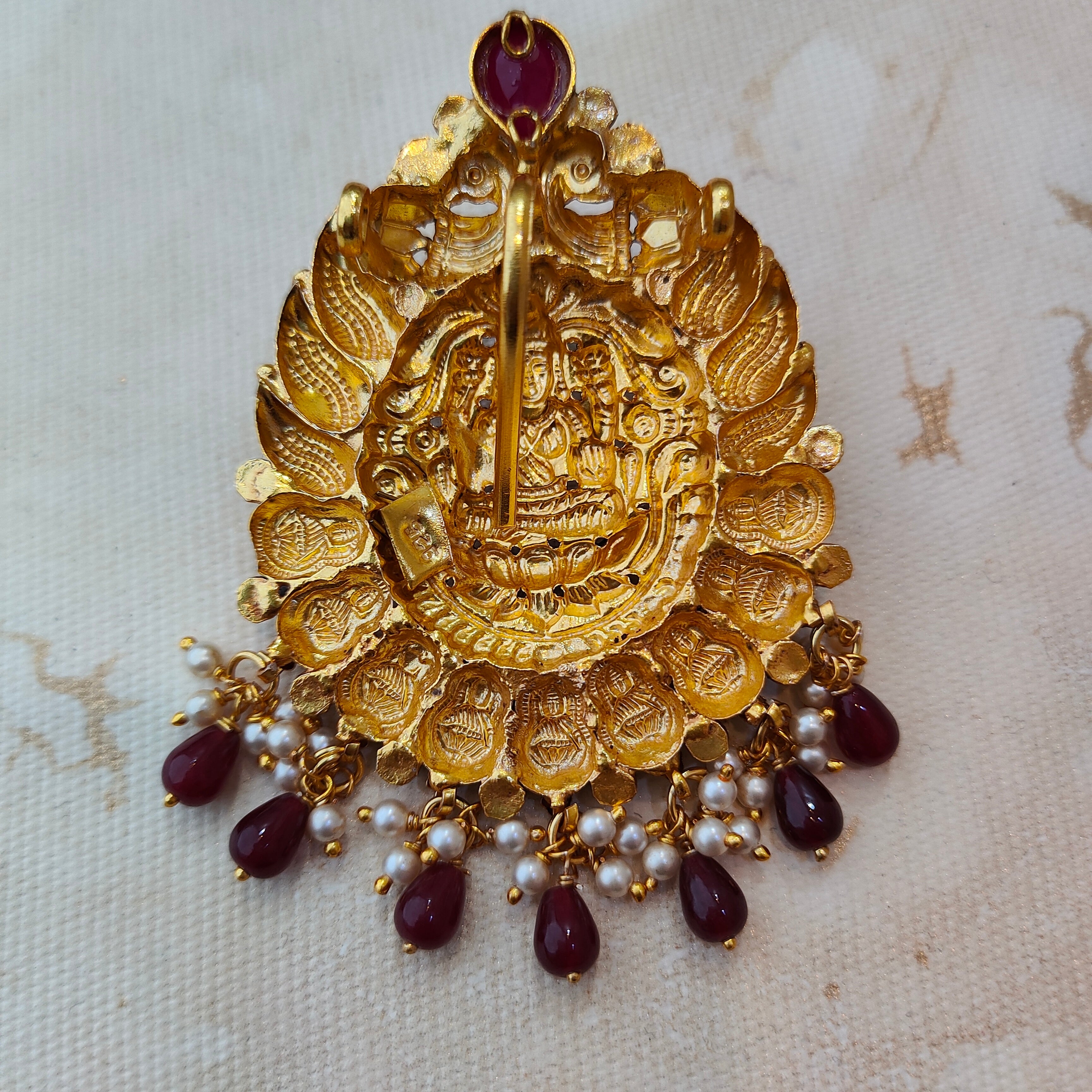 925 Silver Gold plated Nakshi Pendant-1346