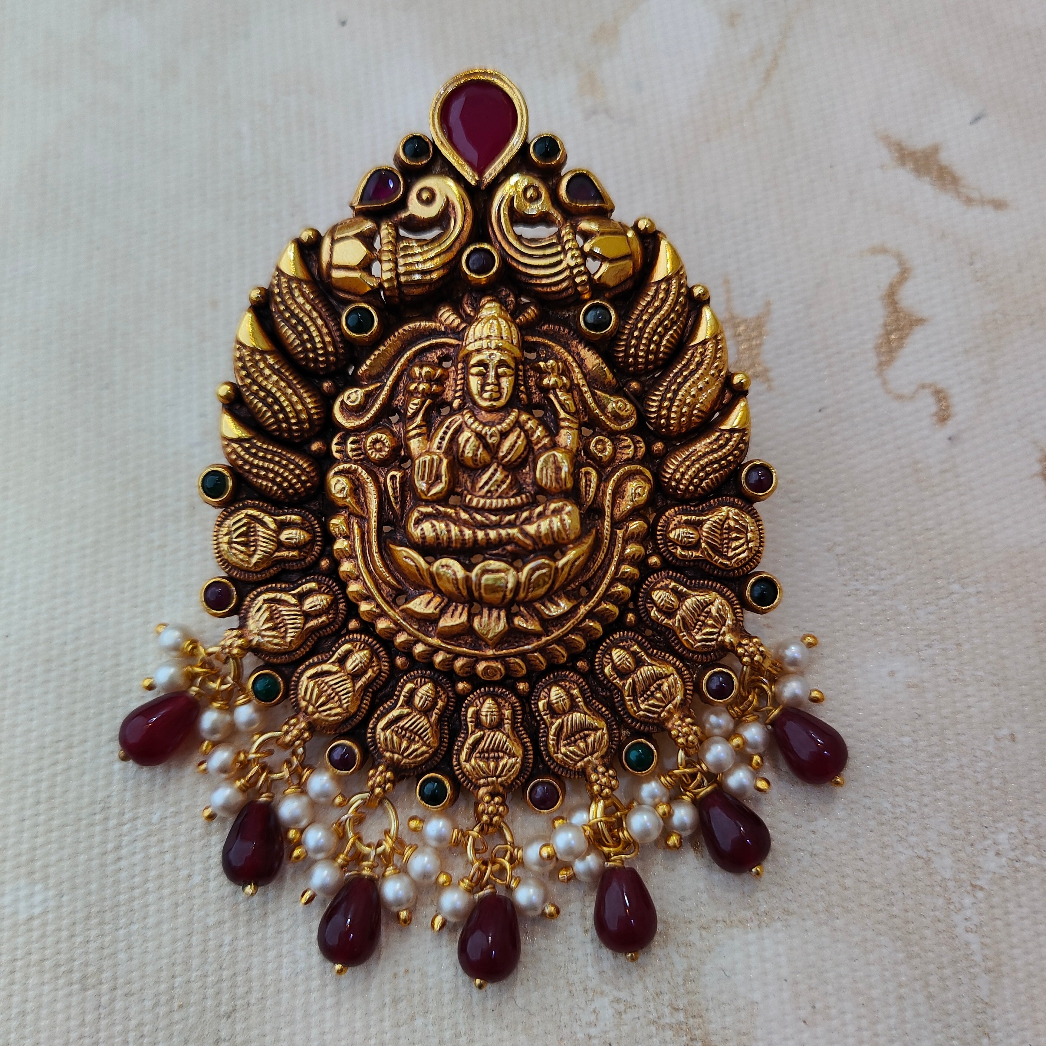 925 Silver Gold plated Nakshi Pendant-1346