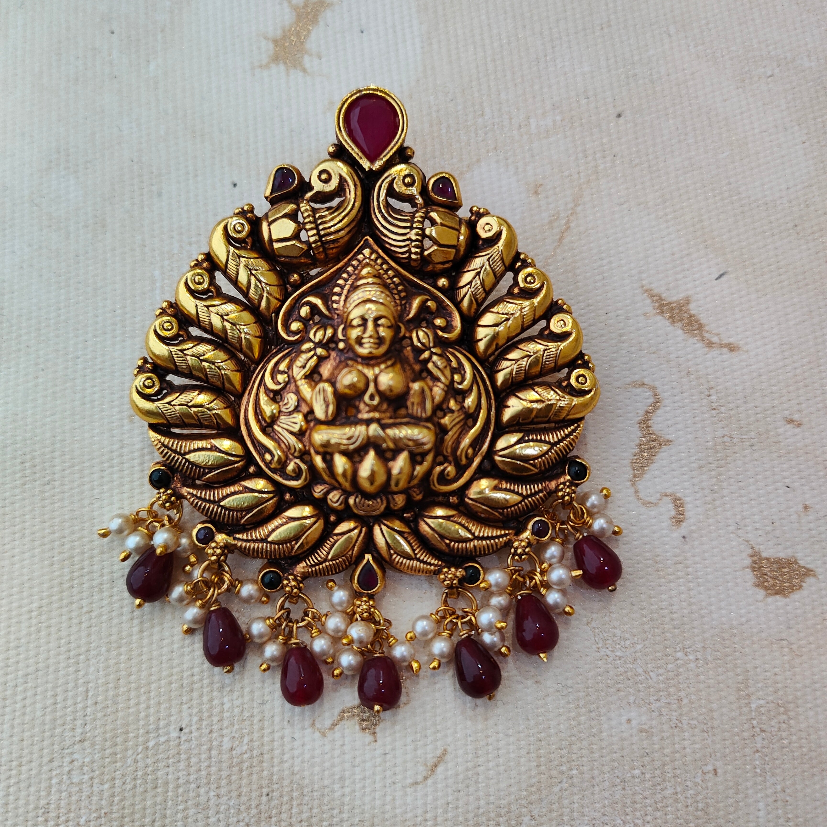 925 Silver Gold plated Nakshi Pendant-1348