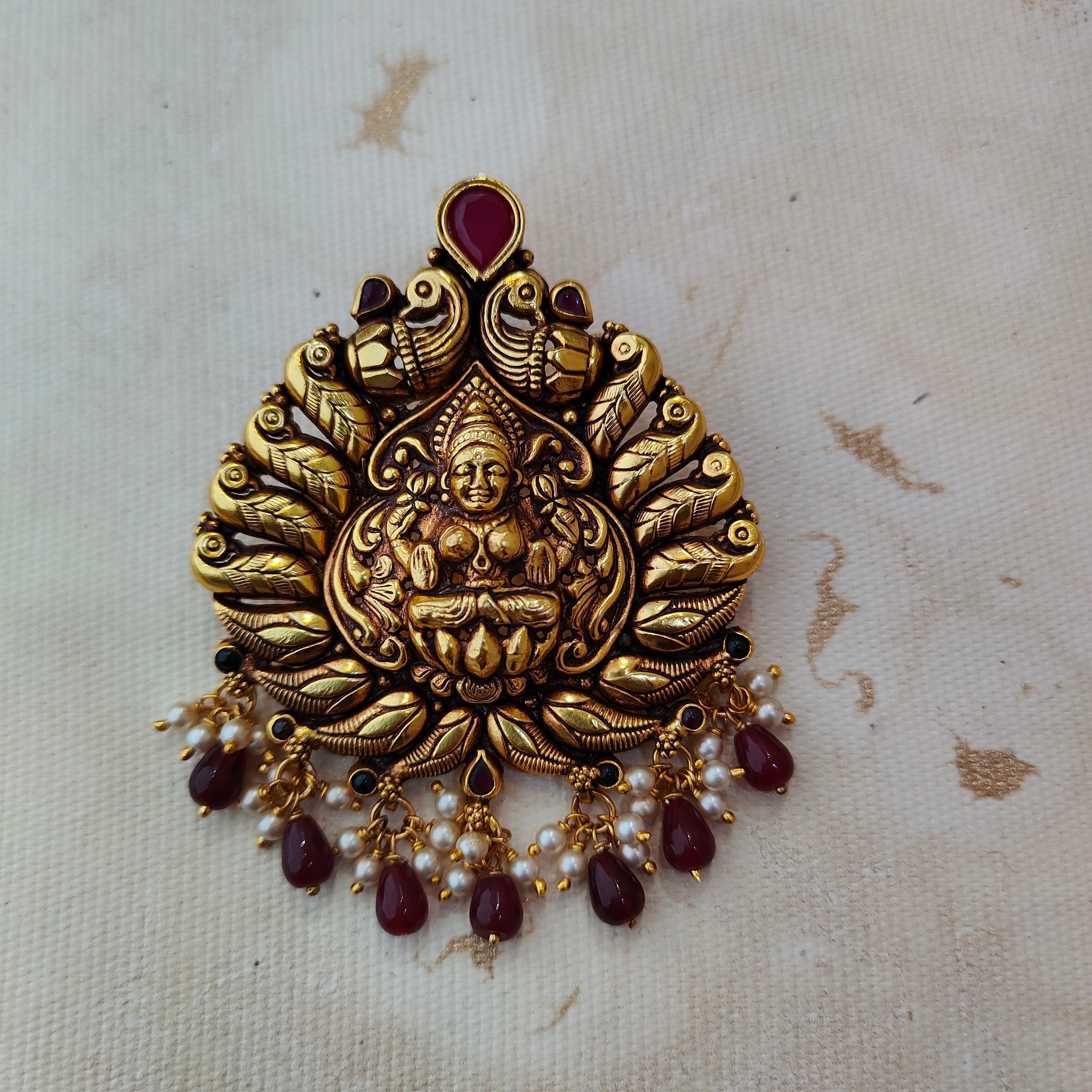 925 Silver Gold plated Nakshi Pendant-1348