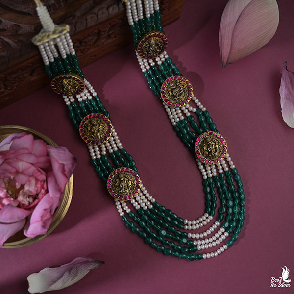 925 Silver Gold Plated Nakshi Beads Haram -0483