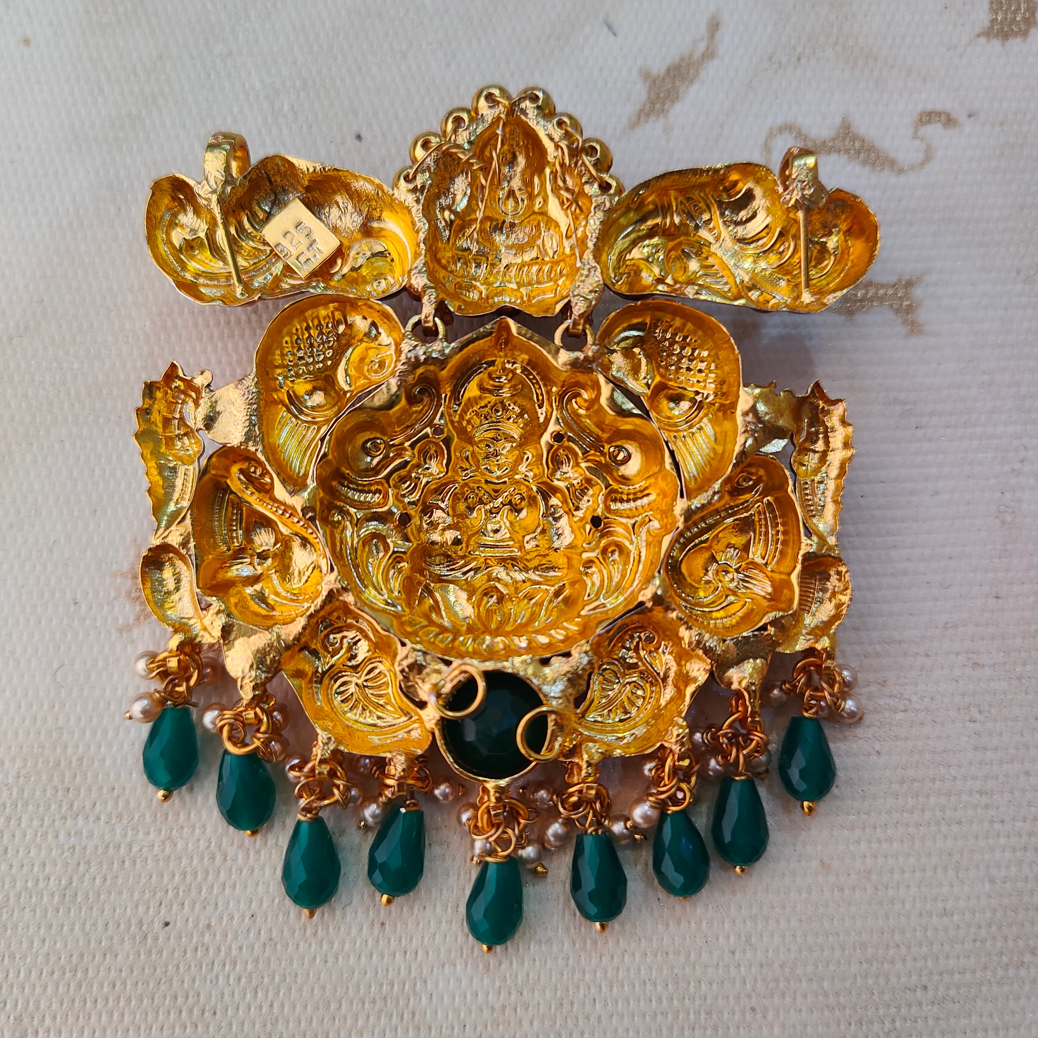 925 Silver Gold plated Nakshi Pendant-1218