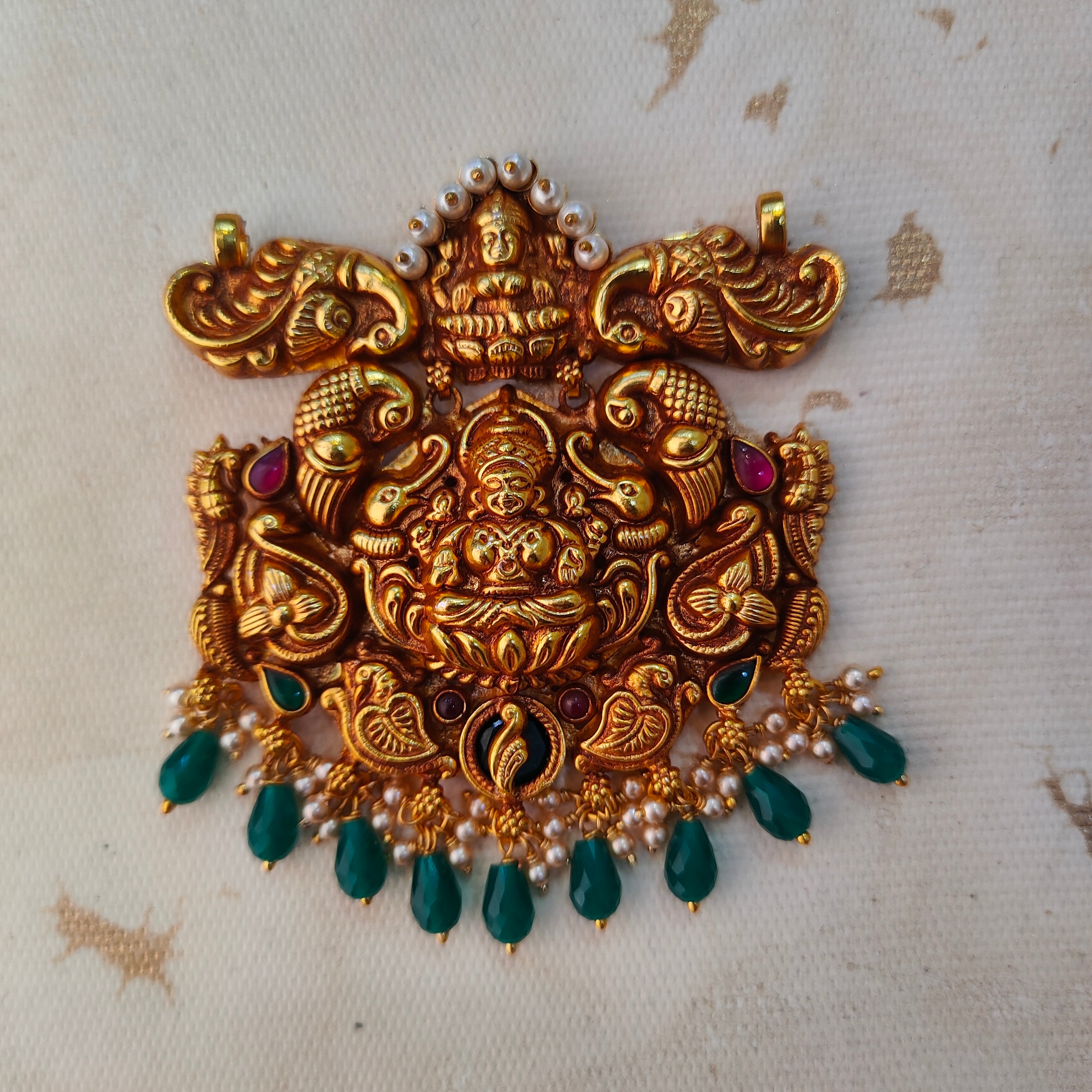 925 Silver Gold plated Nakshi Pendant-1218