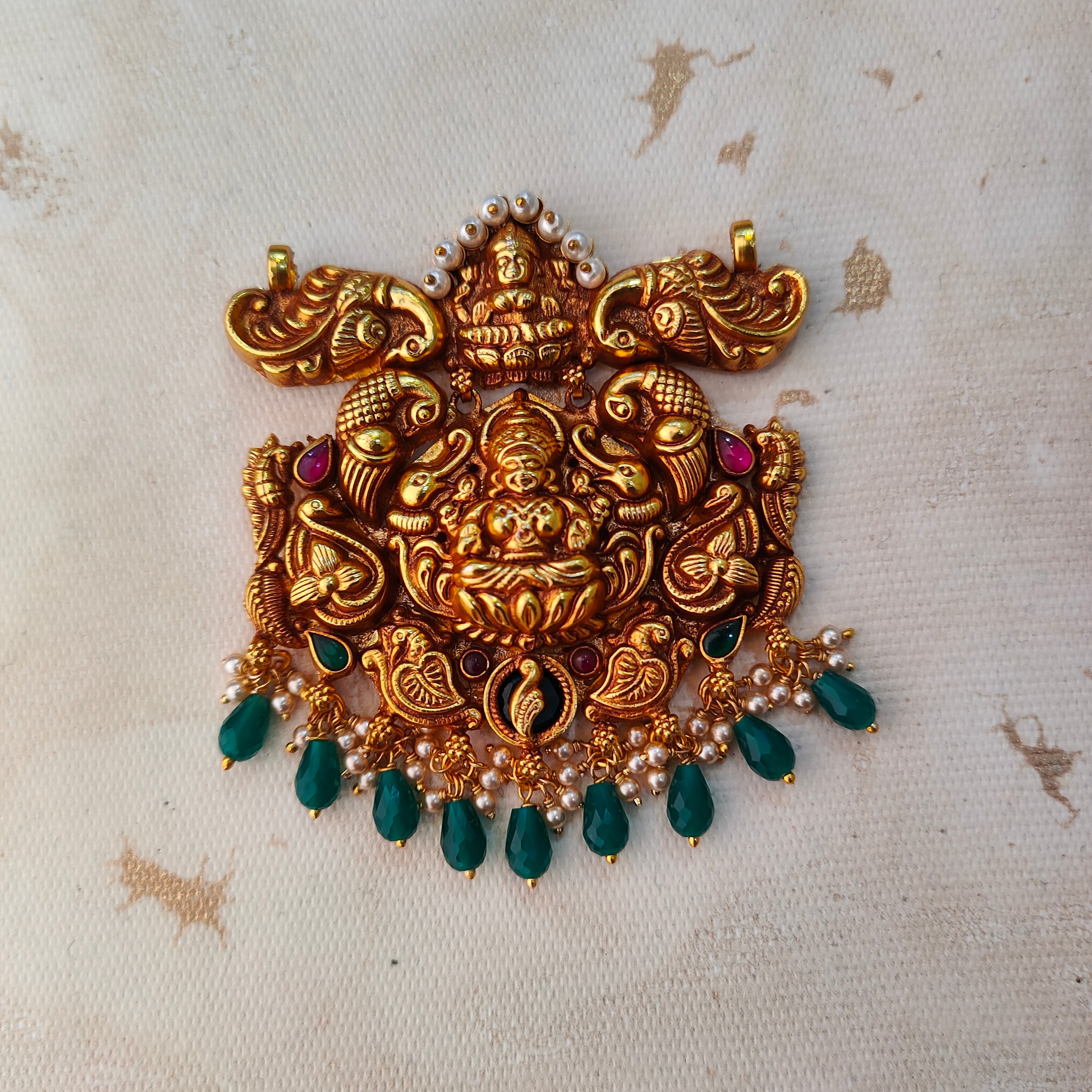 925 Silver Gold plated Nakshi Pendant-1218