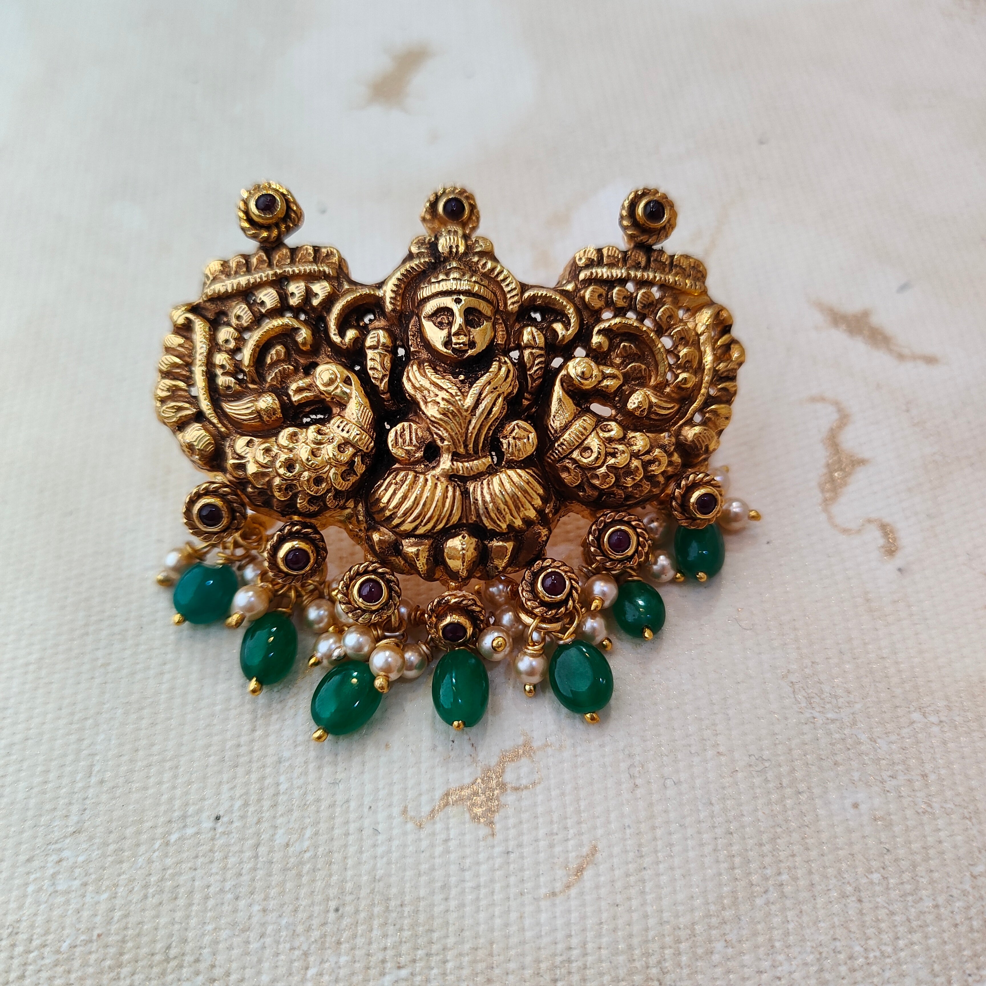 925 Silver Gold plated Nakshi Pendant- 1357