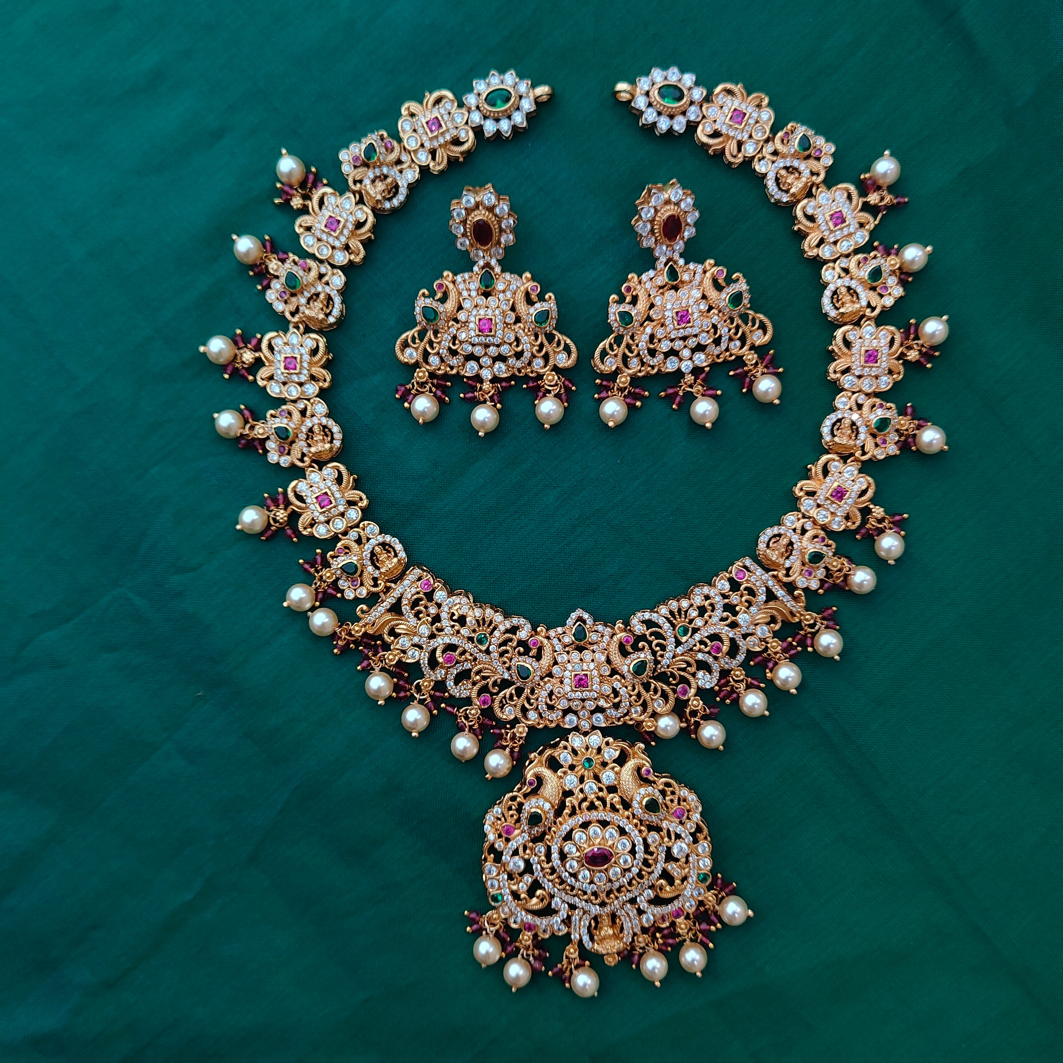 925 Silver Long Necklace with Earring-1348