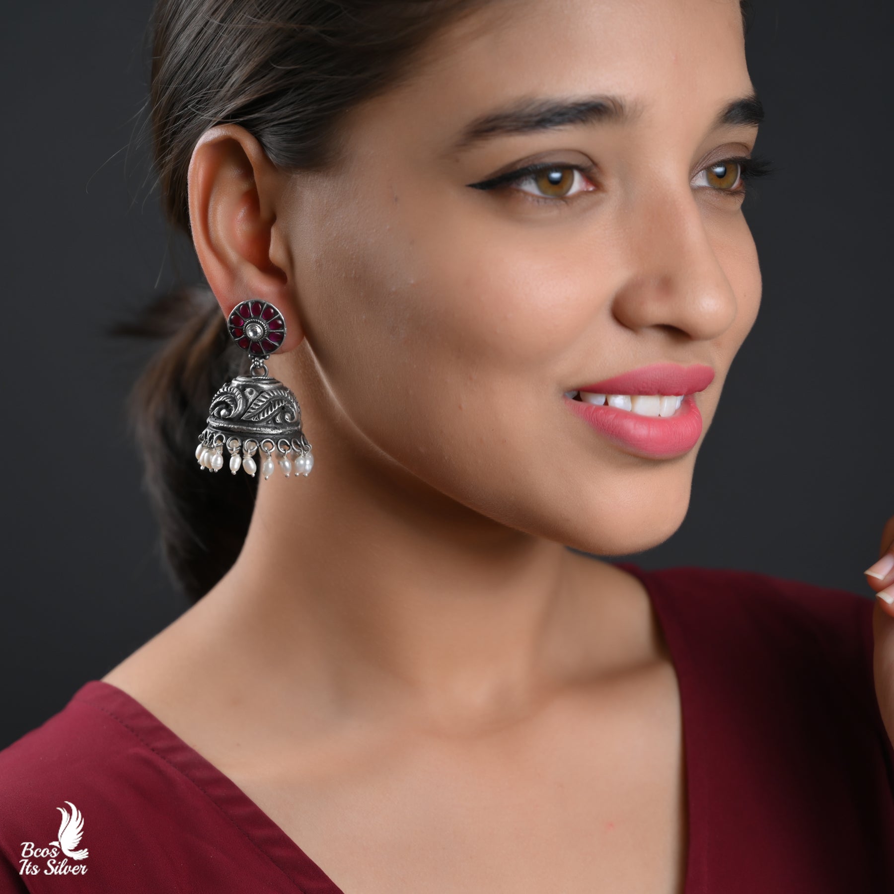 925 Silver Oxidized Necklace with Jhumka -4449