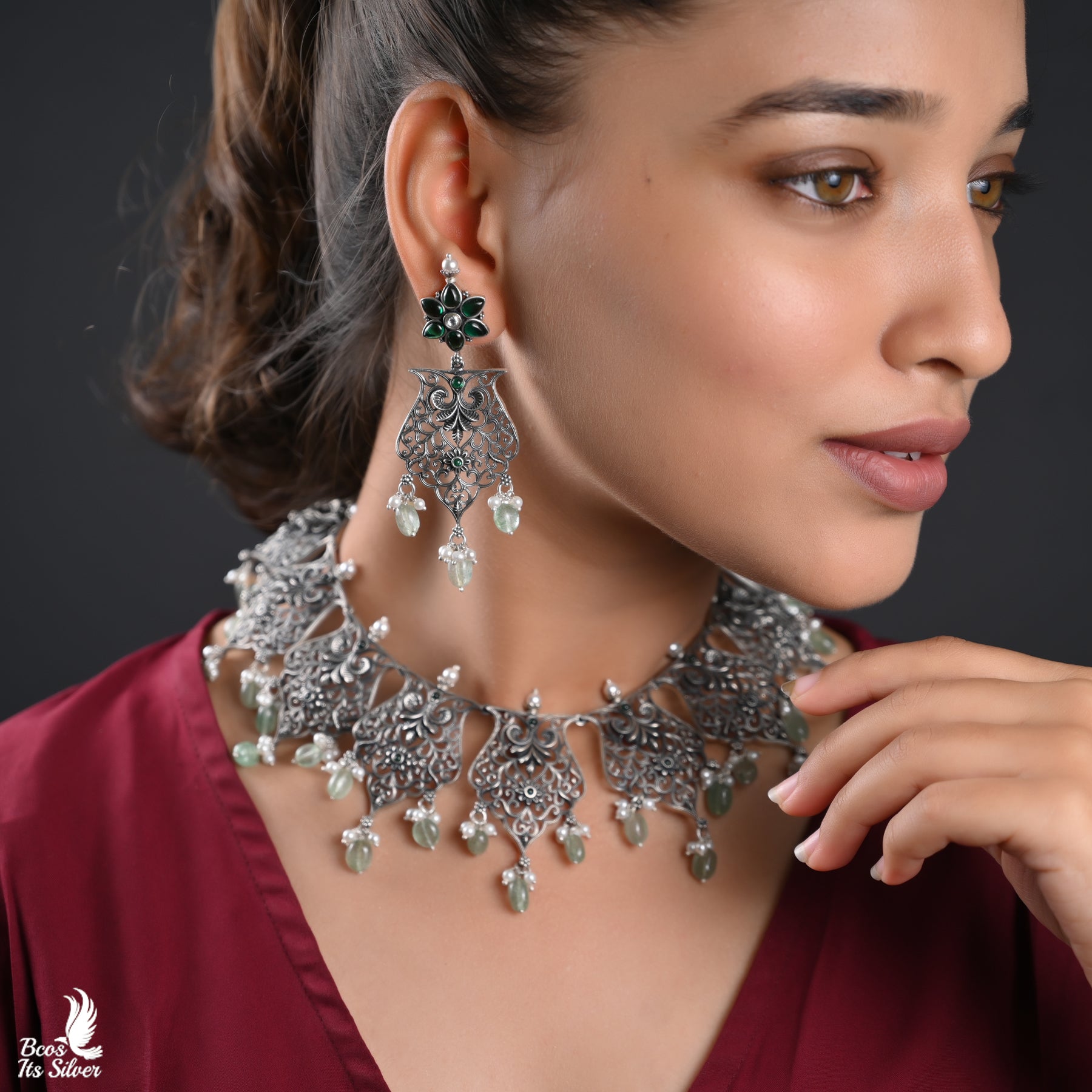 Oxidized Neckpiece with Earring- 4398
