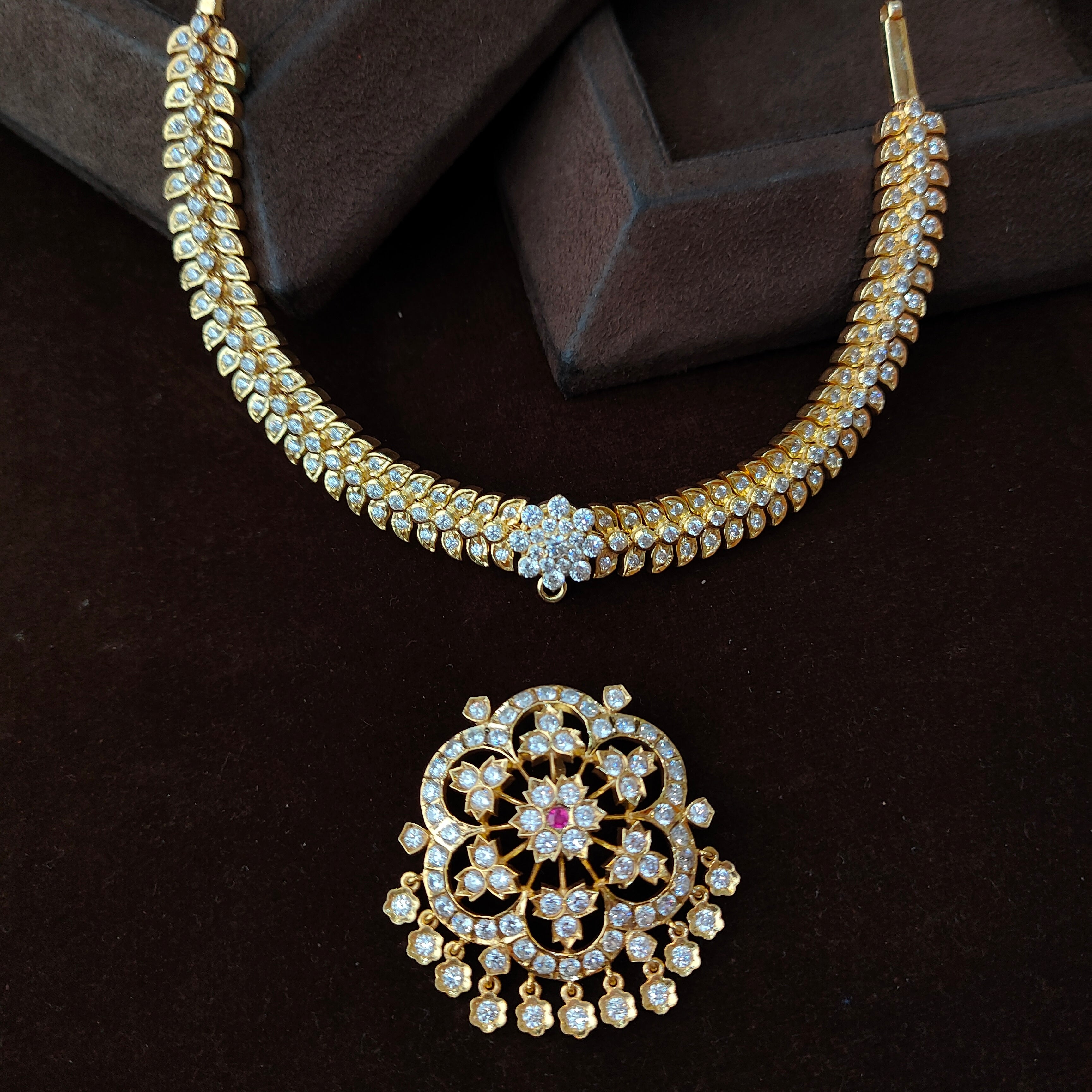 925 Gold plated Padmini Attigai Necklace - 5560 ( MADE TO ORDER )
