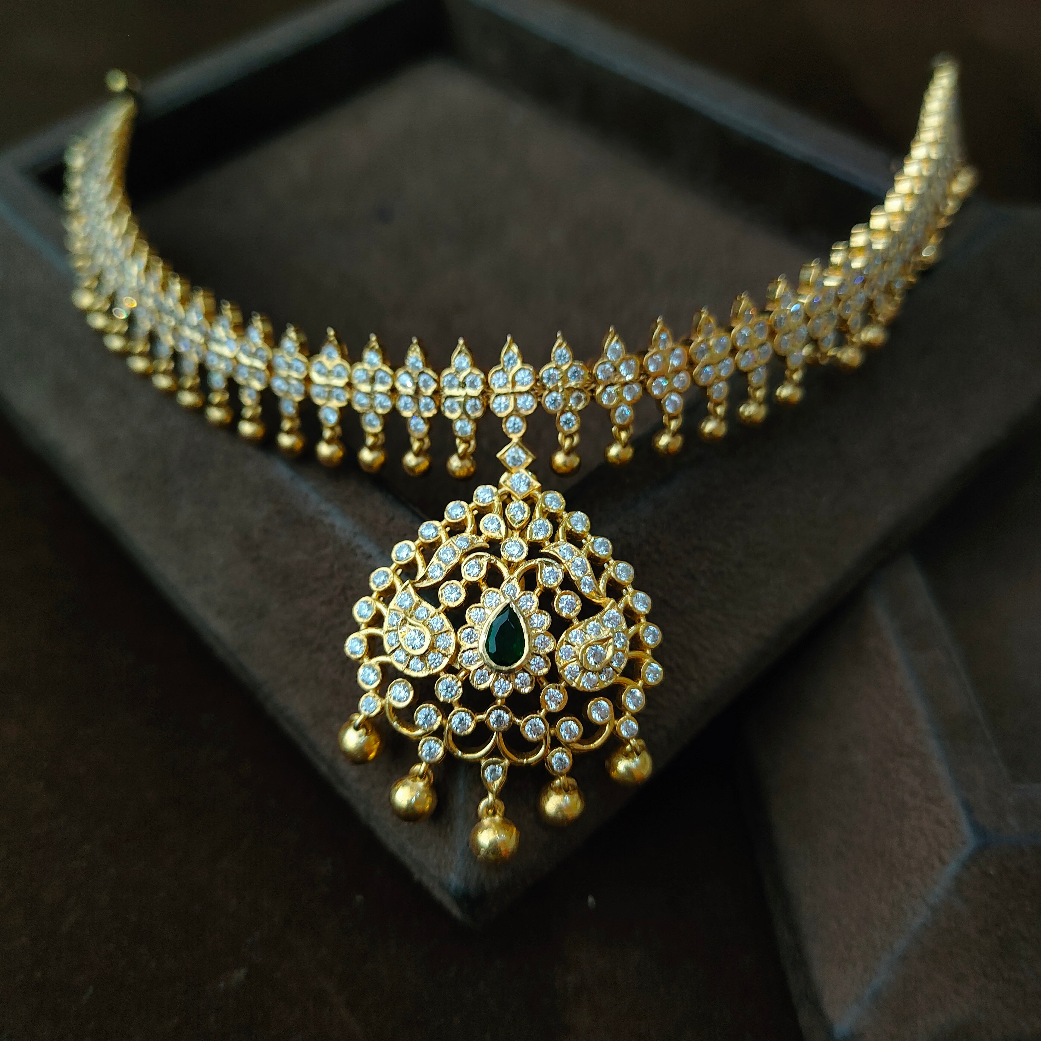 925 Gold plated Padmini Attigai Necklace set-5559 - ( MADE TO ORDER )