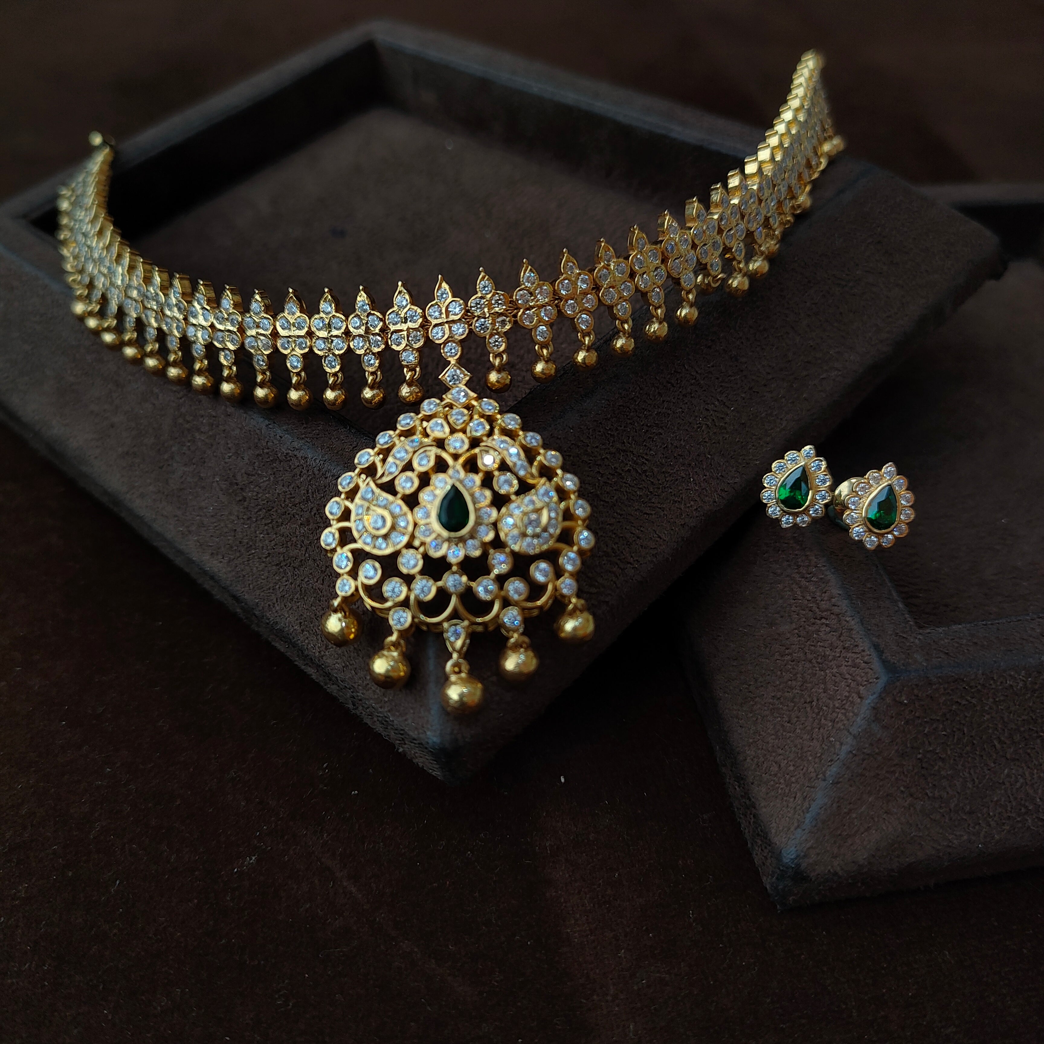 925 Gold plated Padmini Attigai Necklace set-5559 - ( MADE TO ORDER )