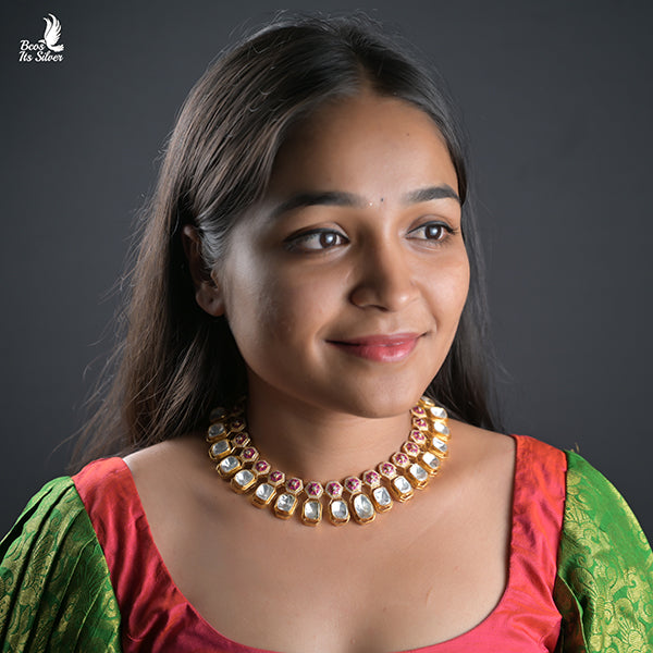 925 Silver Polki Necklace-0479