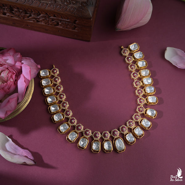 925 Silver Polki Necklace-0479