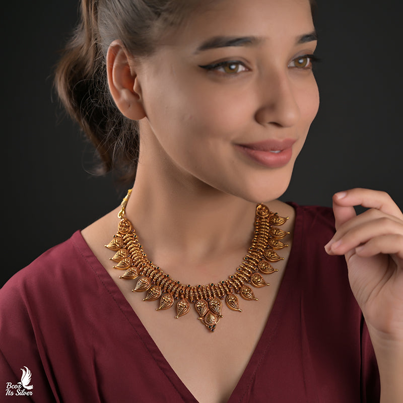 Pure 925 Silver Gold Plated Neckpiece - 0123