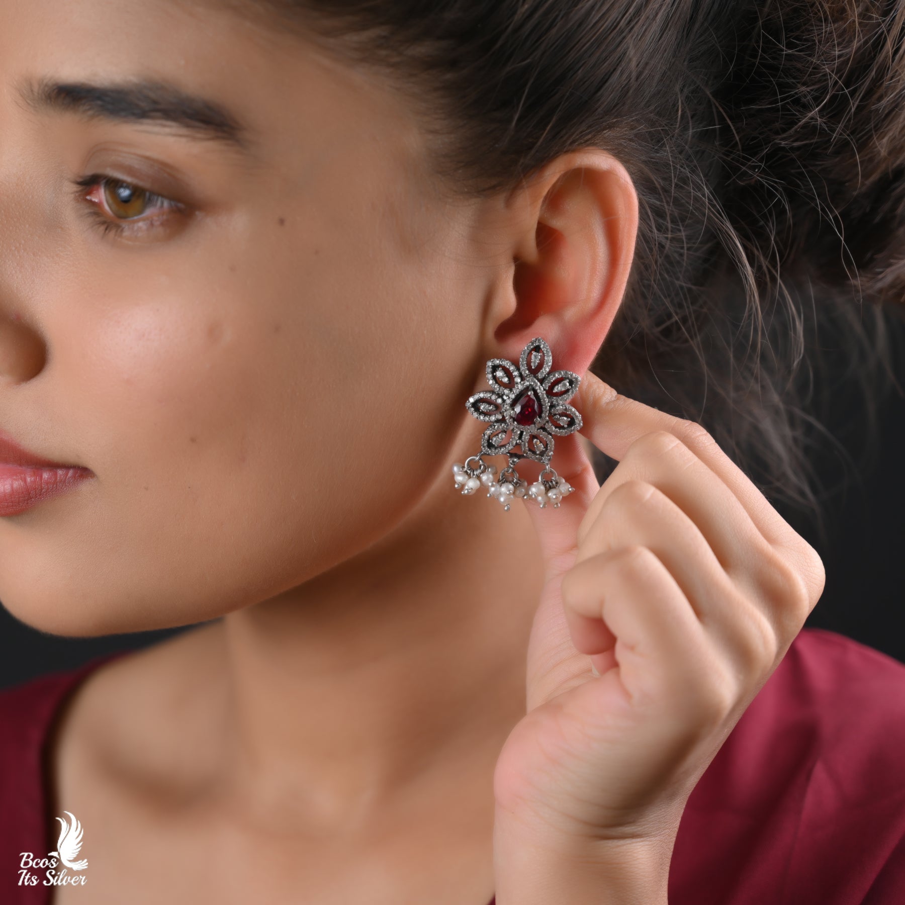 Pure 925 Silver Oxidized Chandbali -1191