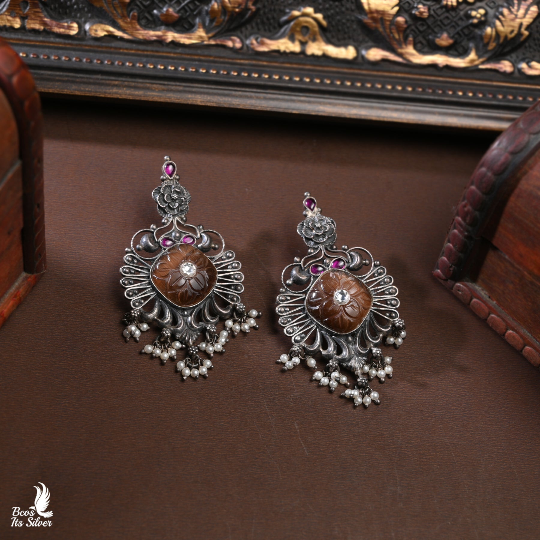 Pure 925 Silver Oxidized Chandbali - 5034