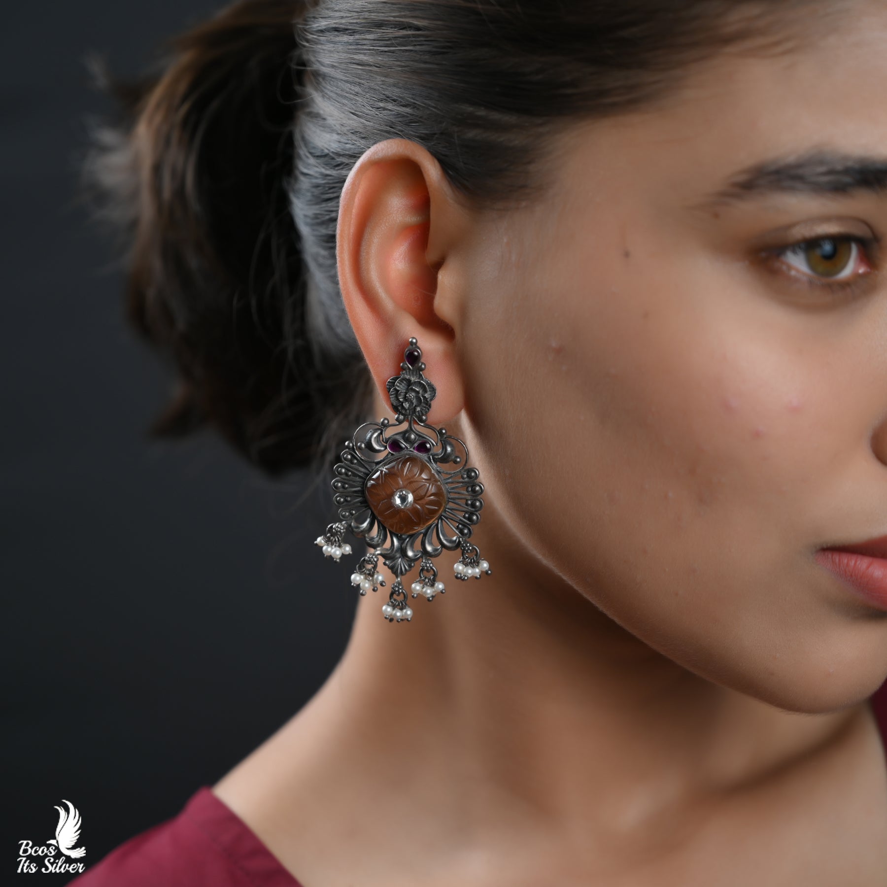 Pure 925 Silver Oxidized Chandbali - 5034
