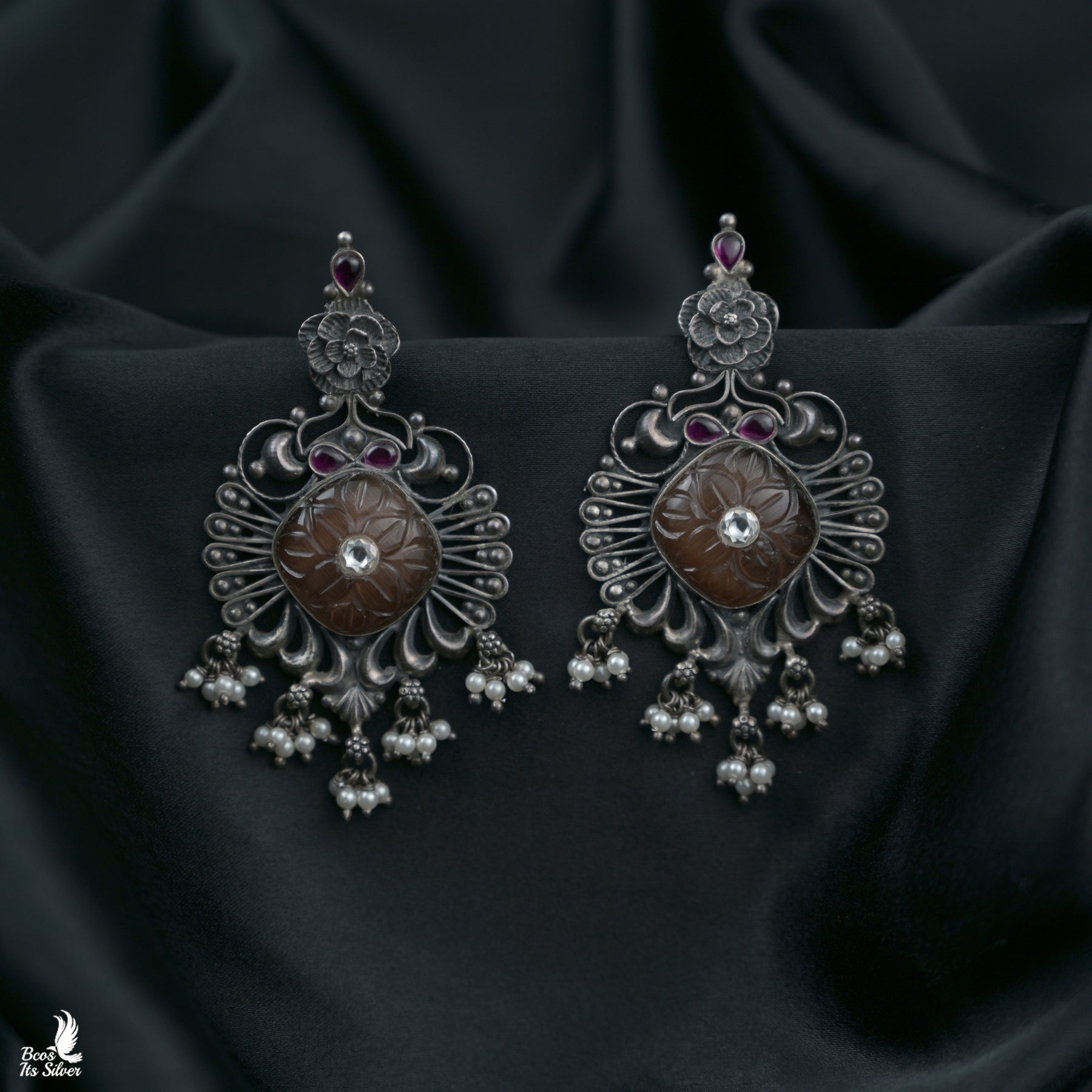 Pure 925 Silver Oxidized Chandbali - 5034