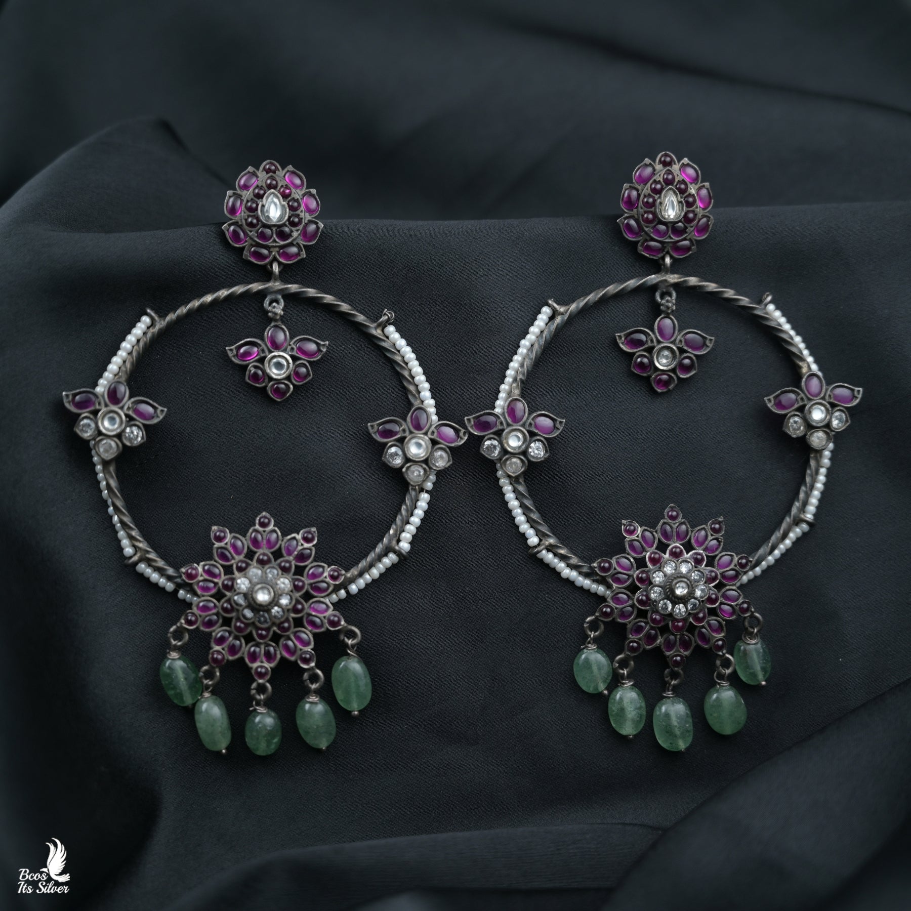 Pure 925 Silver Oxidized Chandbali - 6676