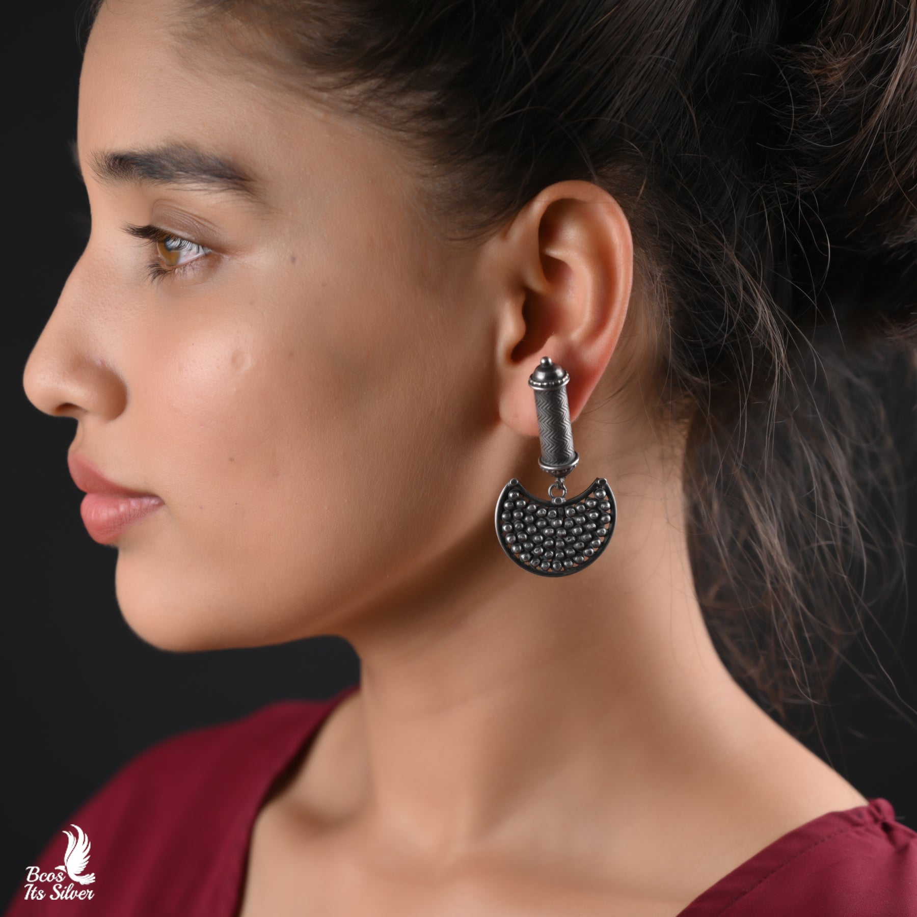 Pure 925 Silver Oxidized Earring - 3126