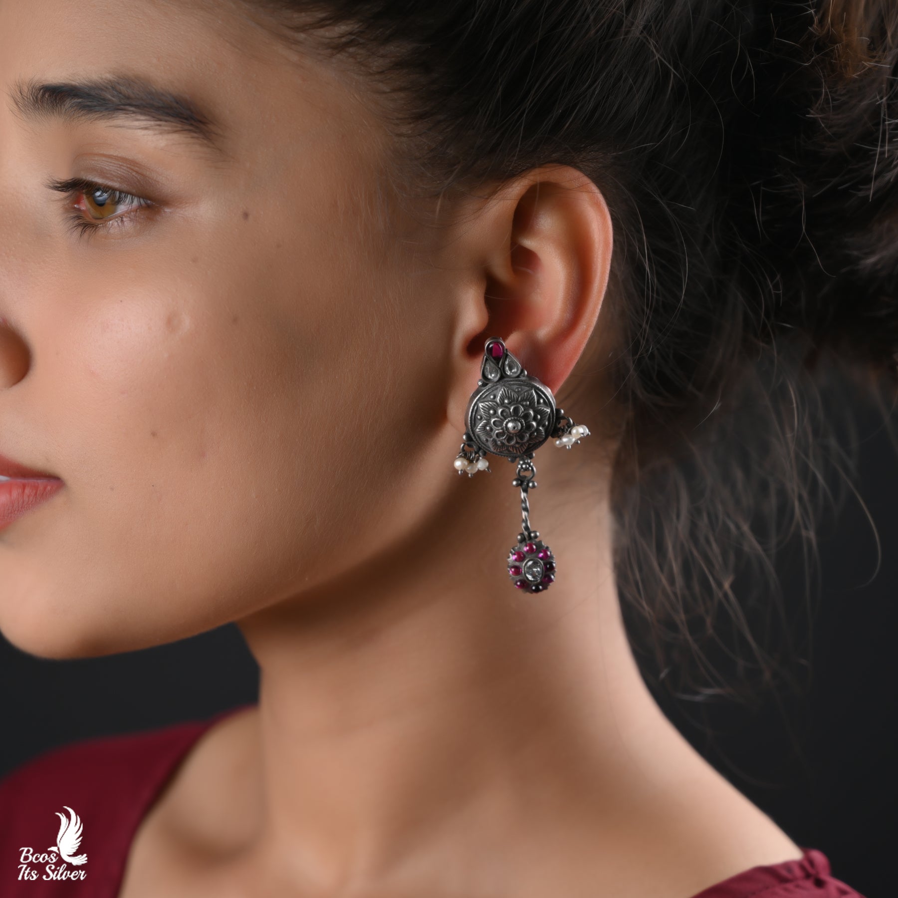 Pure 925 Silver Oxidized Earring - 6400