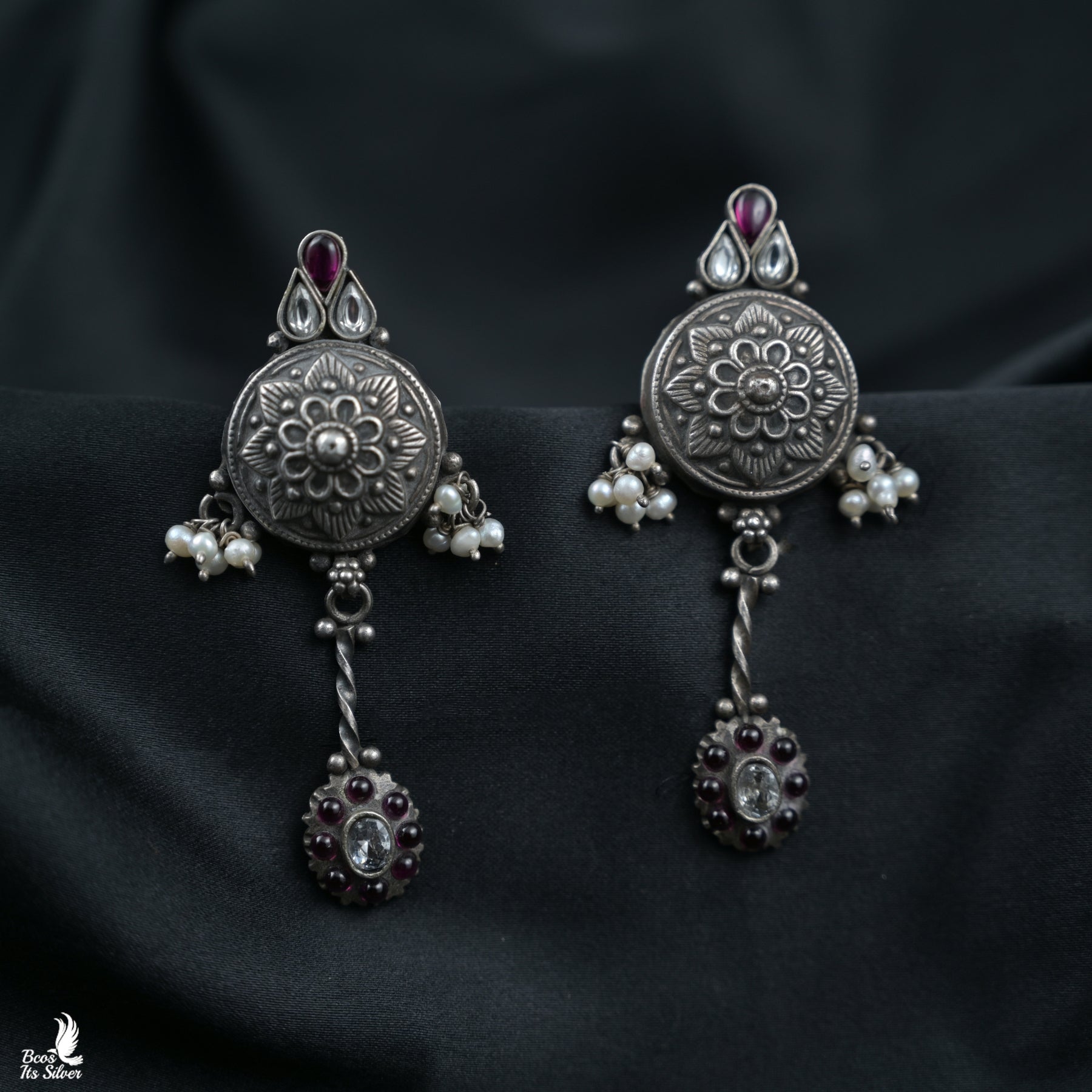 Pure 925 Silver Oxidized Earring - 6400