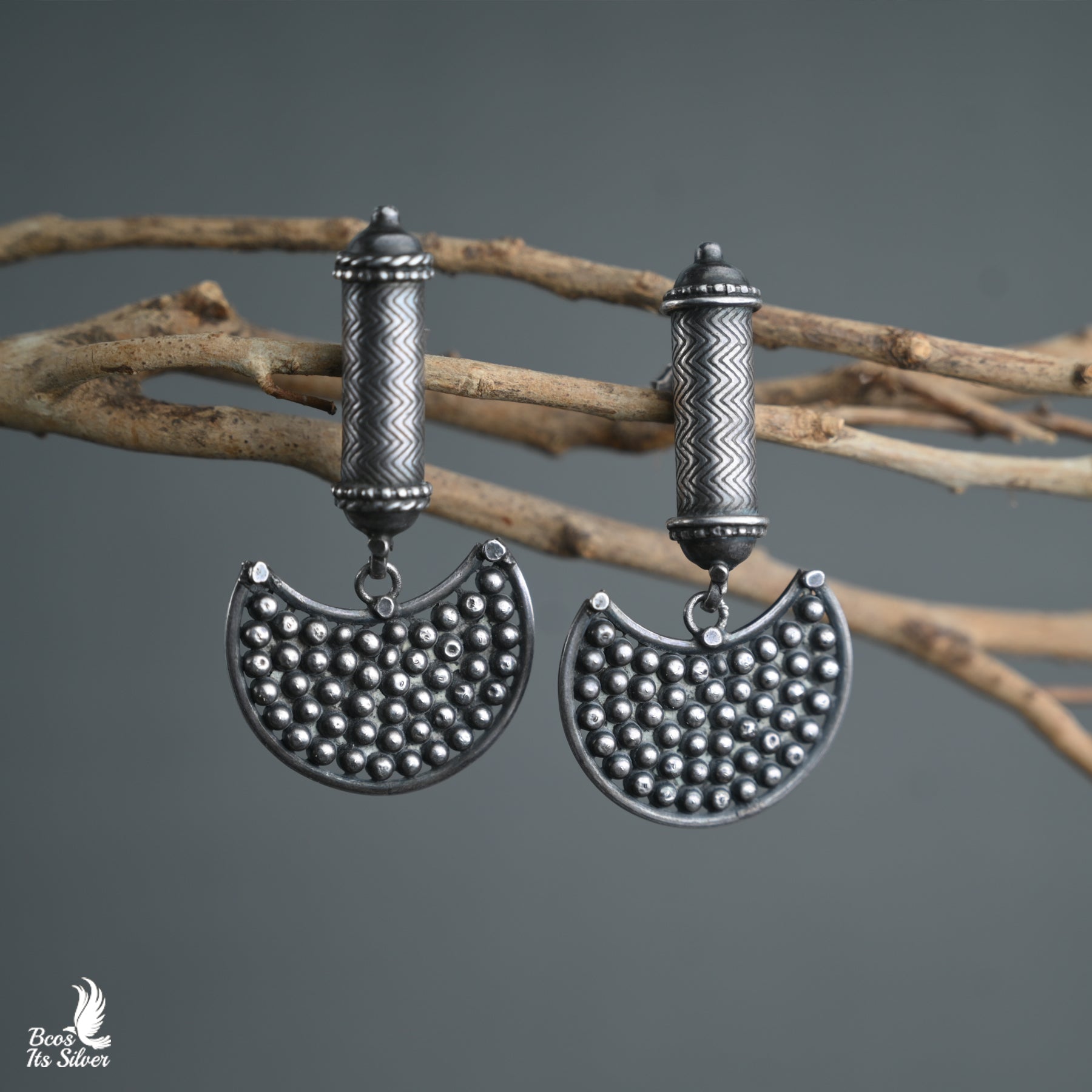 Pure 925 Silver Oxidized Earring - 3126