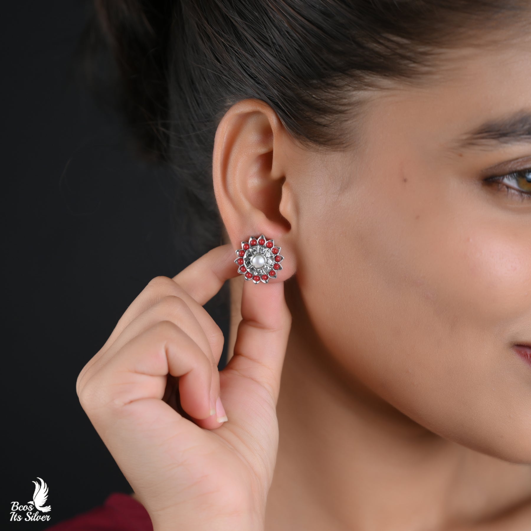 Pure 925 Silver Oxidized Earstud - 6178