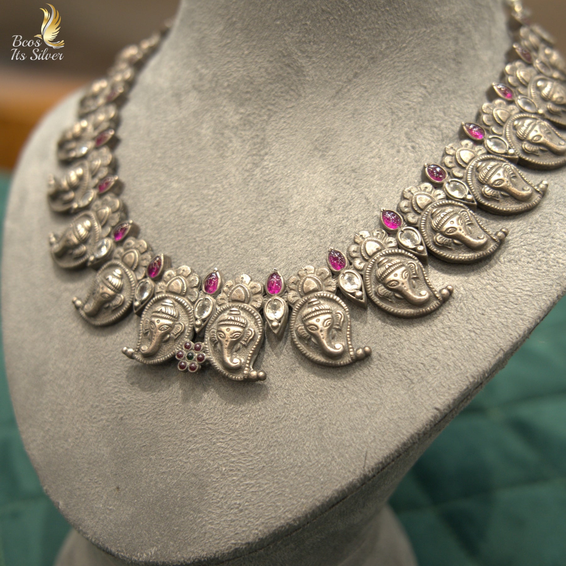 Pure 925 Silver Oxidized Ganesh Neckpiece - 4510