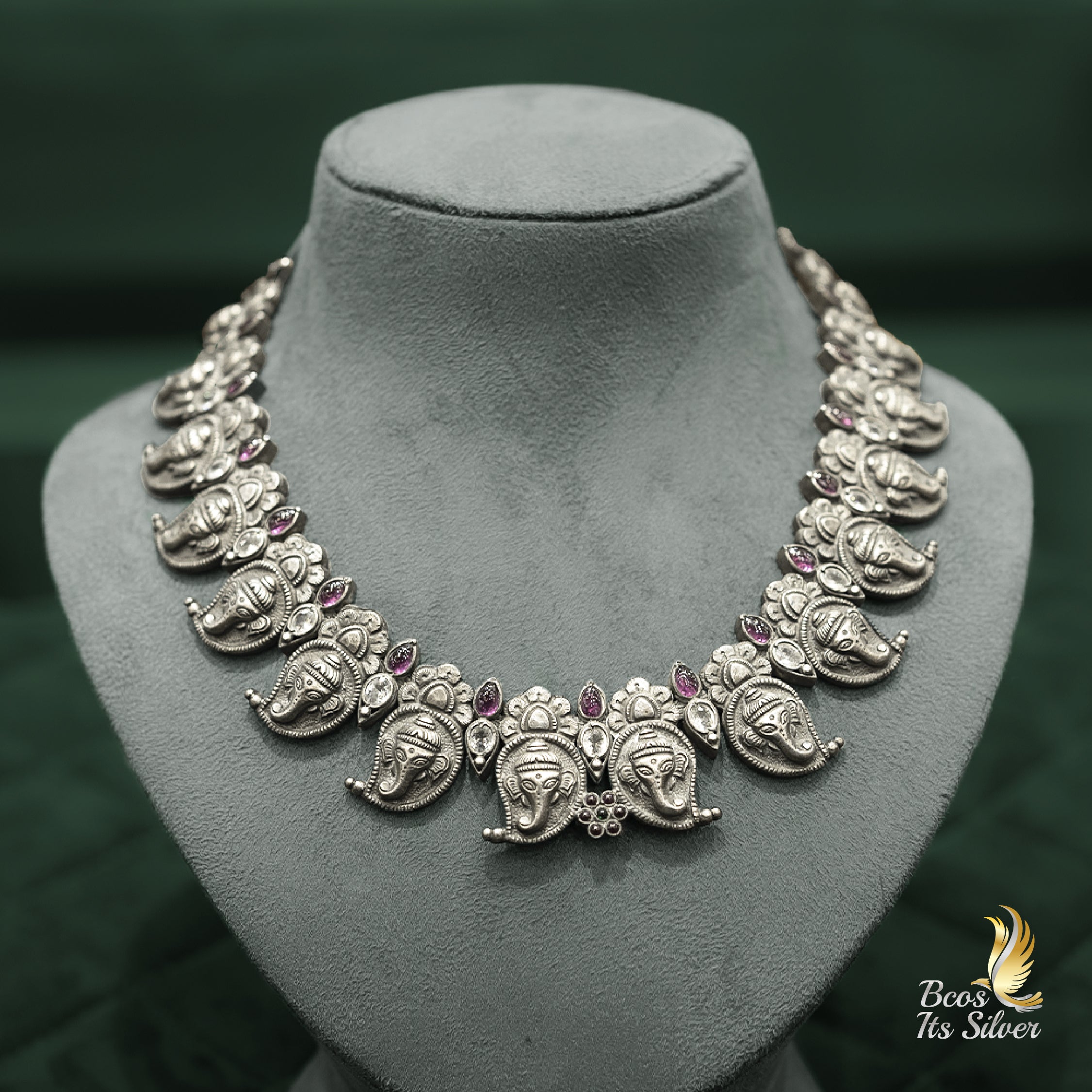 Pure 925 Silver Oxidized Ganesh Neckpiece - 4510