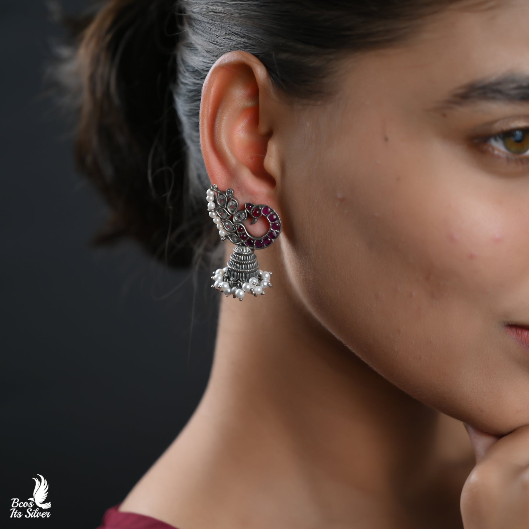 Pure 925 Silver Oxidized Jhumka - 4454