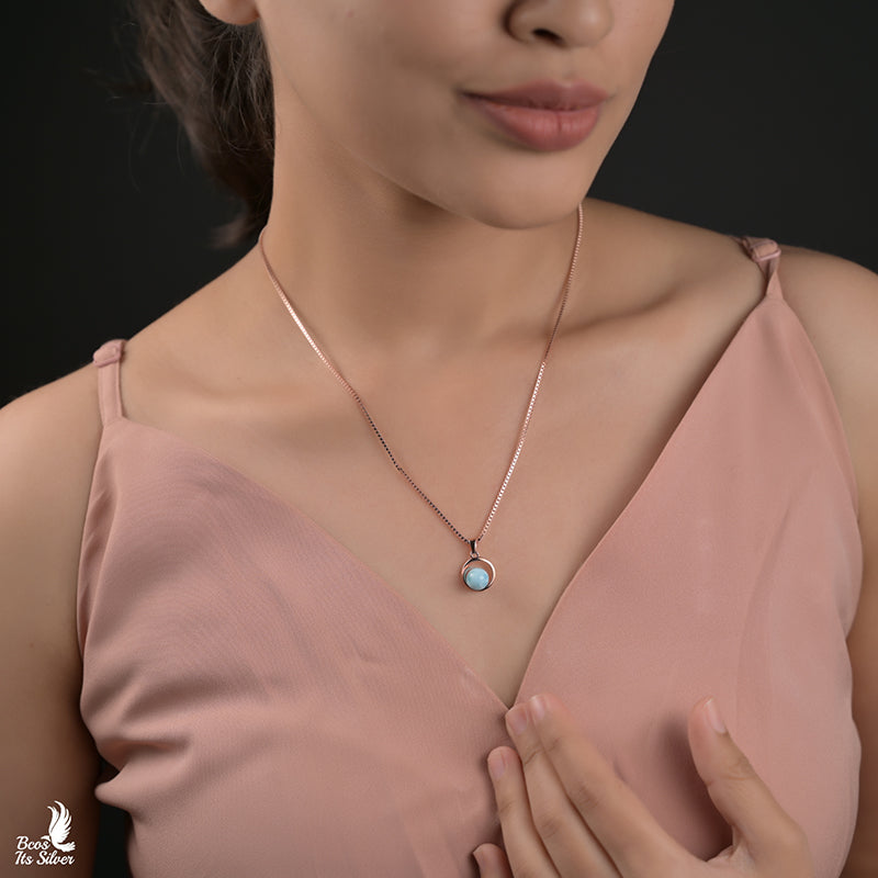 Pure 925 Silver Rose Gold Plated Pendant With Chain - 8726