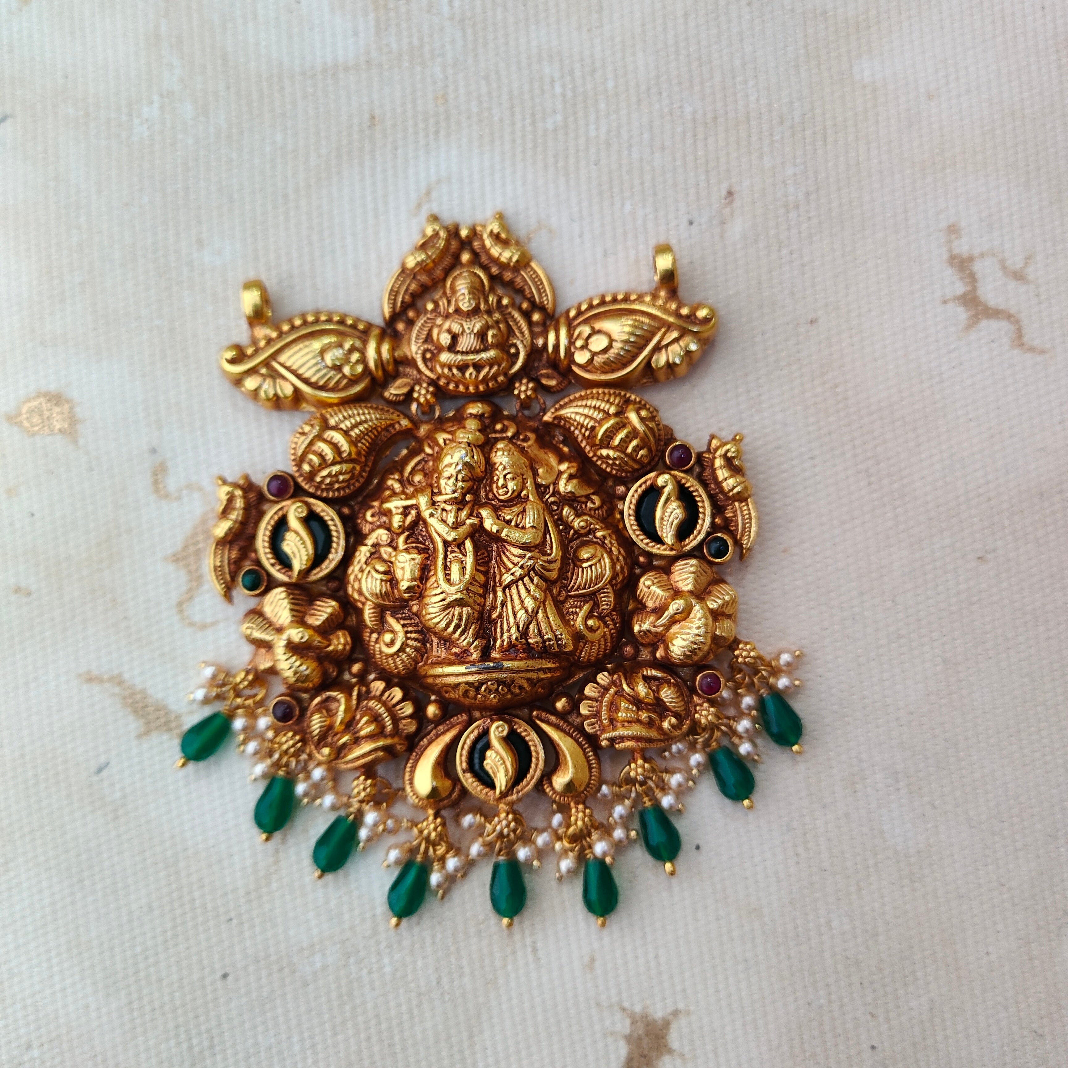 925 Silver Gold plated Krishna Radha Pendant-1361