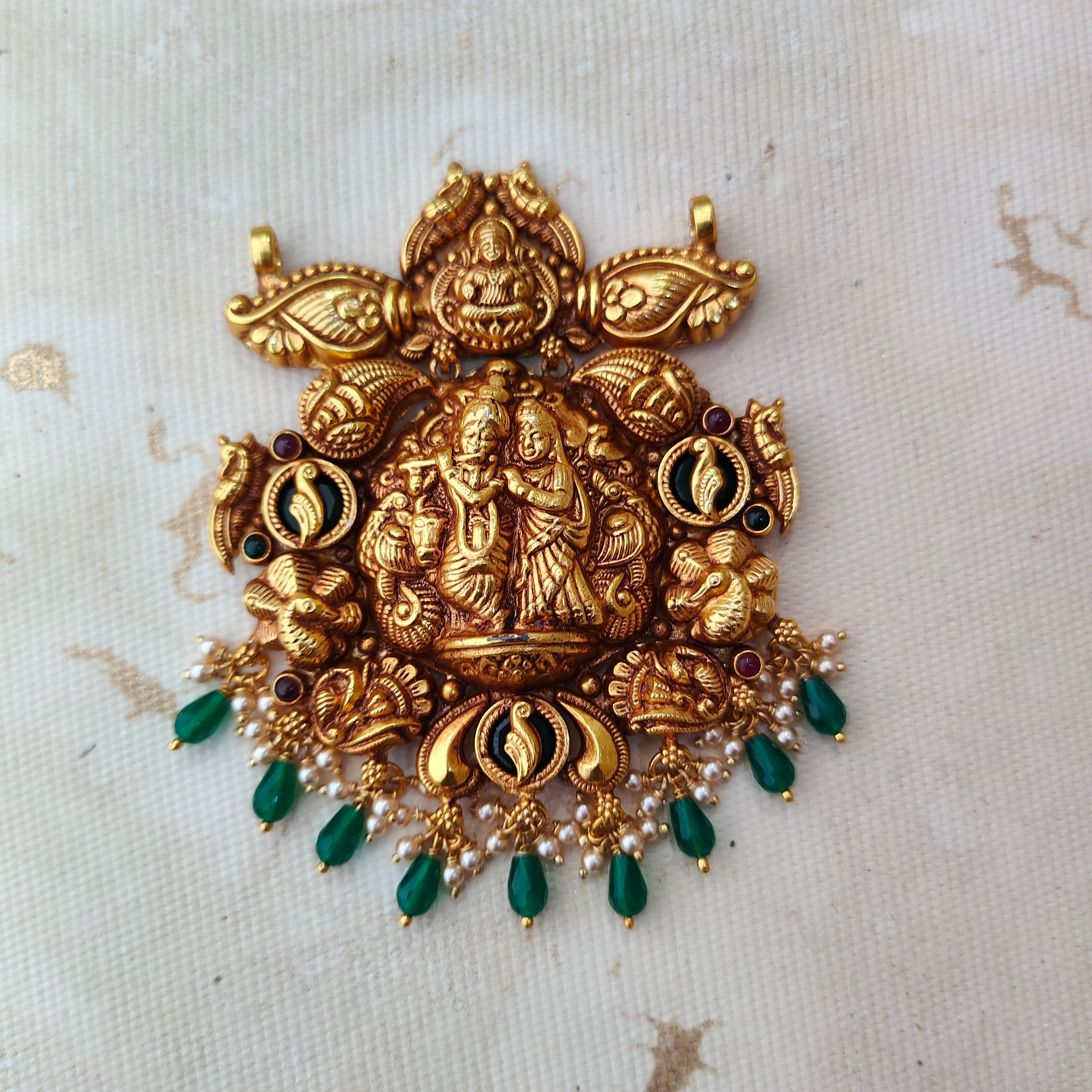 925 Silver Gold plated Krishna Radha Pendant-1361