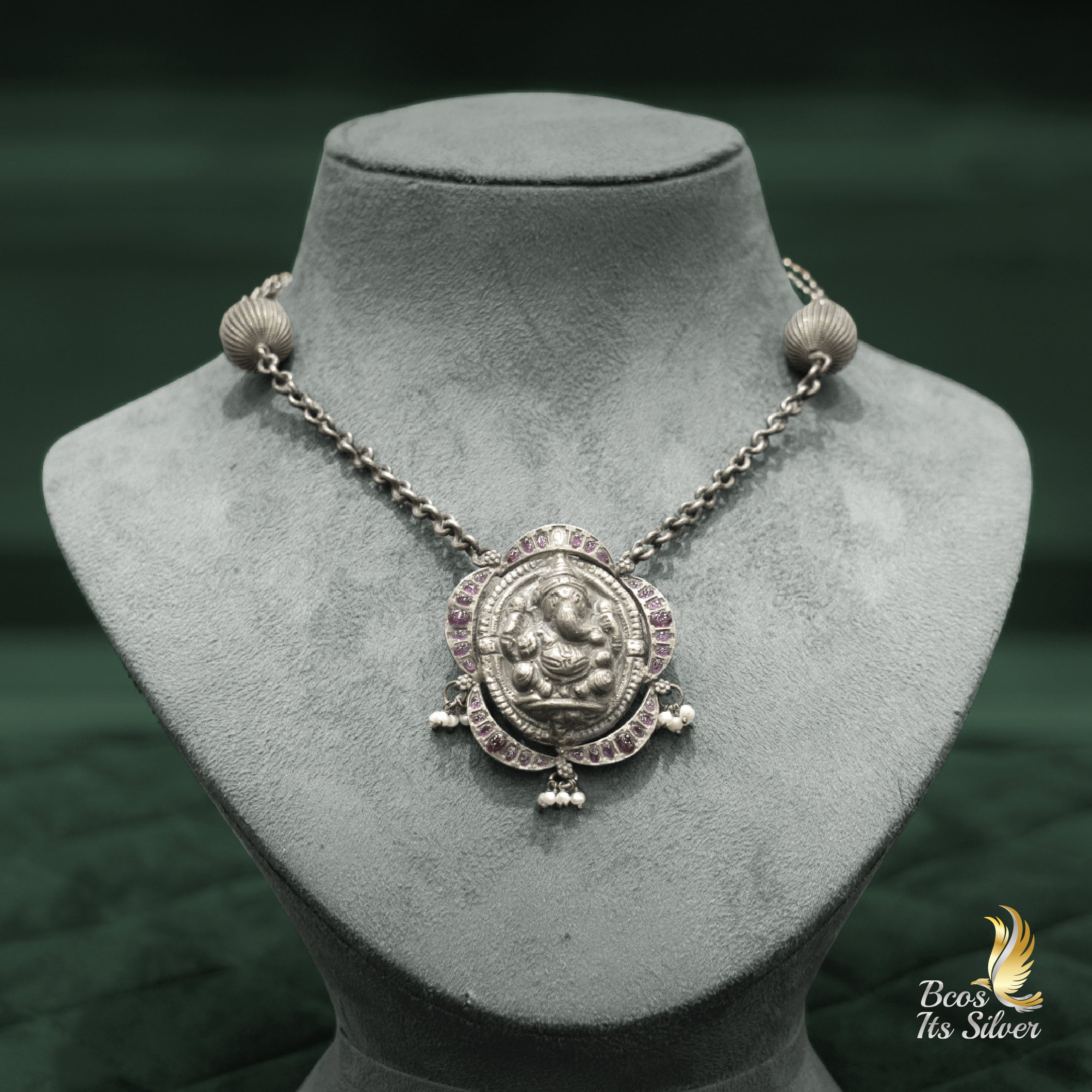 Pure 925 Silver Oxidized Lord Ganesh Haram- 1004