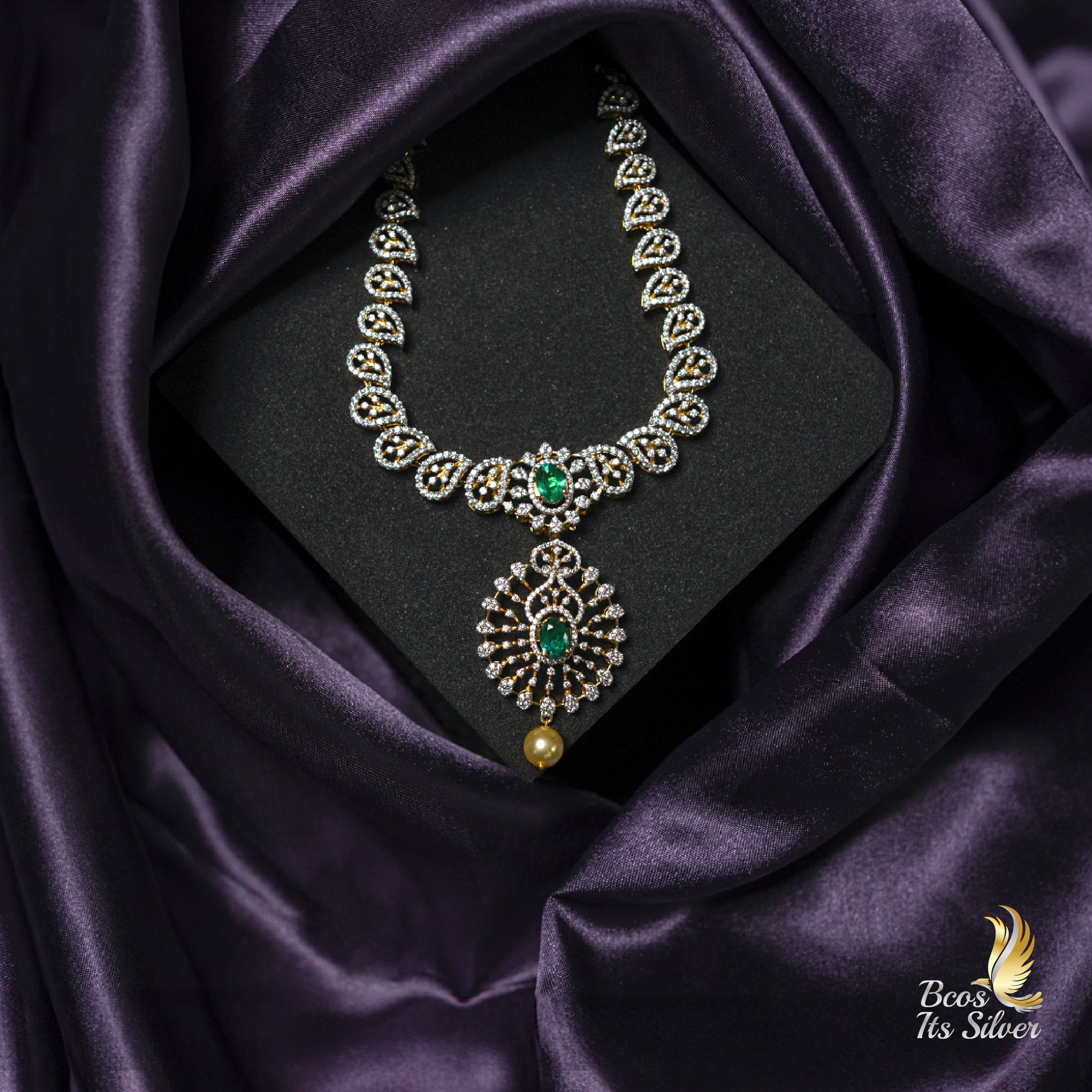 Theia Diamond Look Necklace with Earring - 7043 - ( MADE TO ORDER )