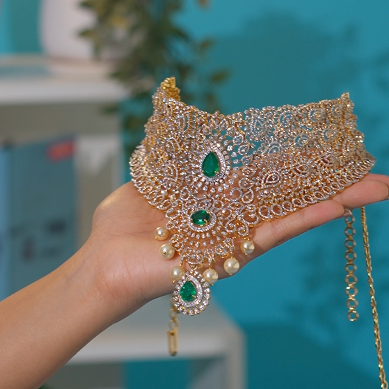 925 Silver Theia Diamond Look choker- 1226