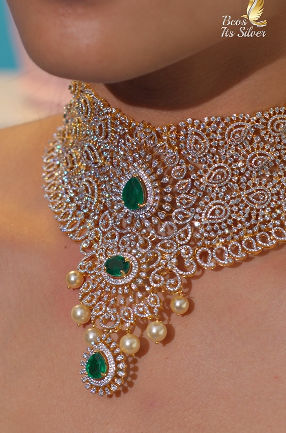 925 Silver Theia Diamond Look choker- 1226