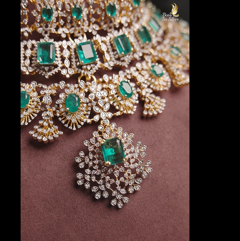 925 Silver Theia Diamond Look Emerald choker- 1052