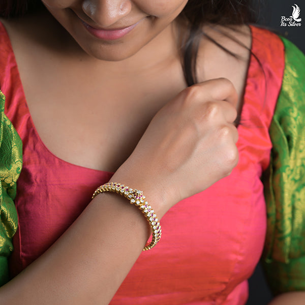 925 Silver Gold Plated Bangle -0504