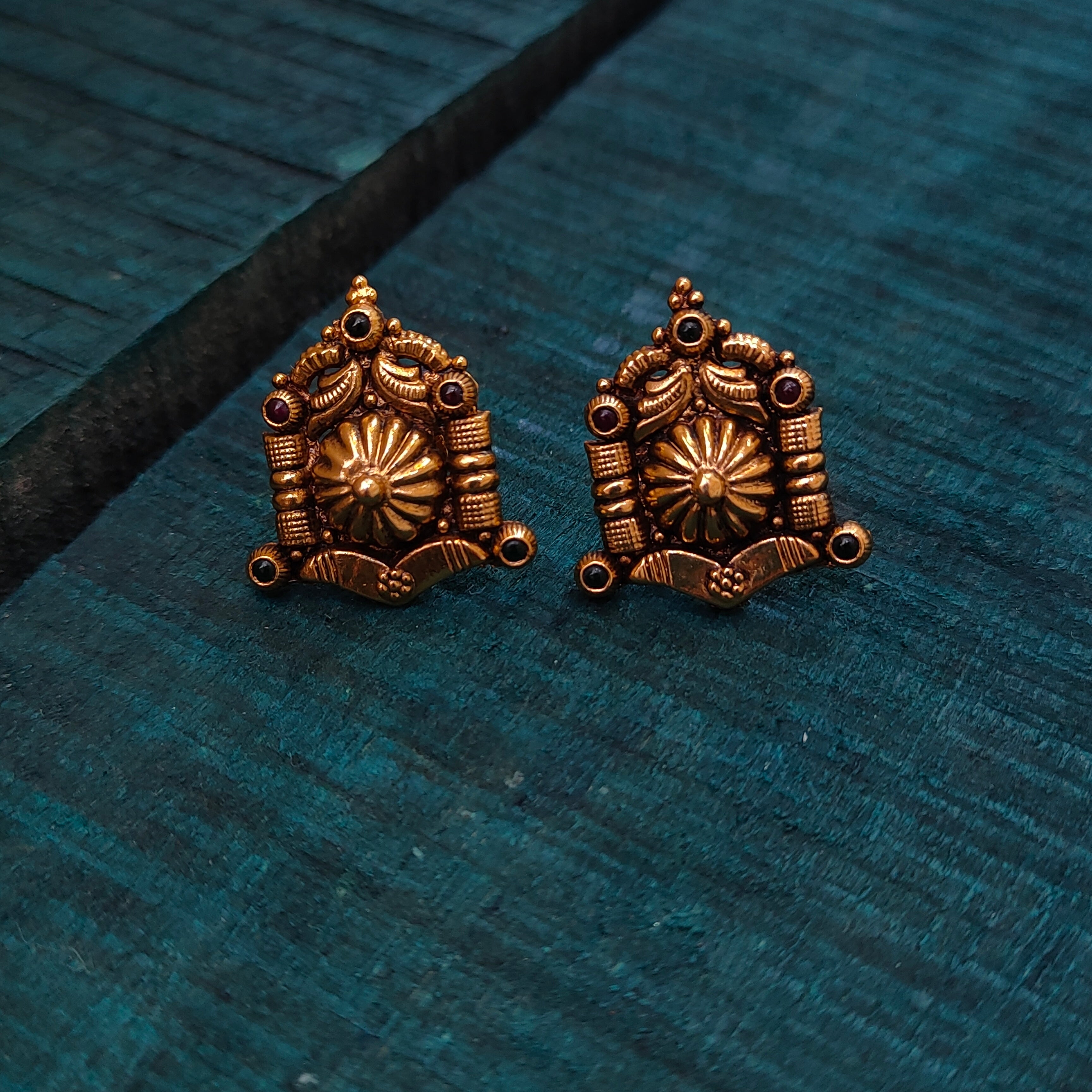 925 Silver Gold Plated Nakshi Earstud -1406