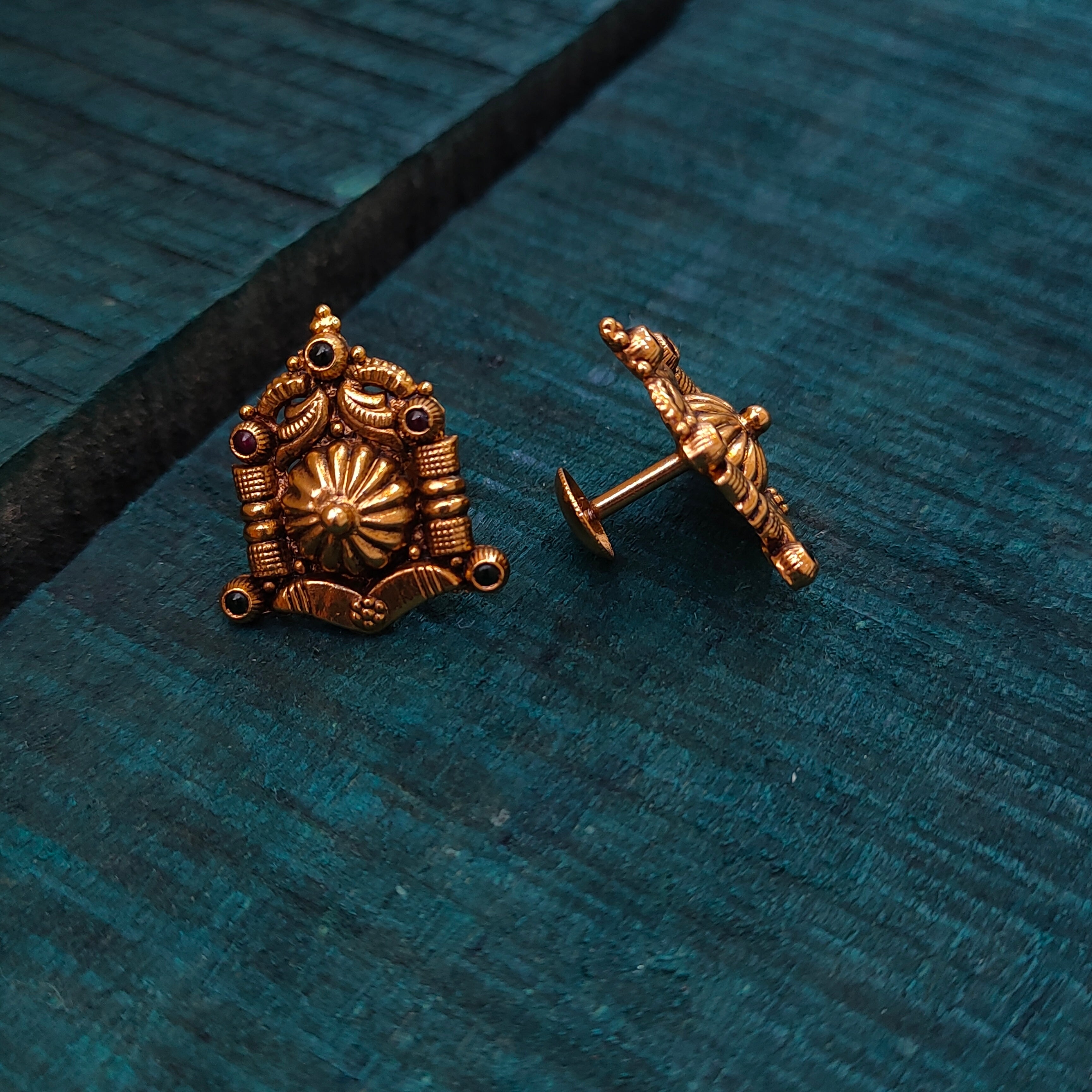 925 Silver Gold Plated Nakshi Earstud -1406