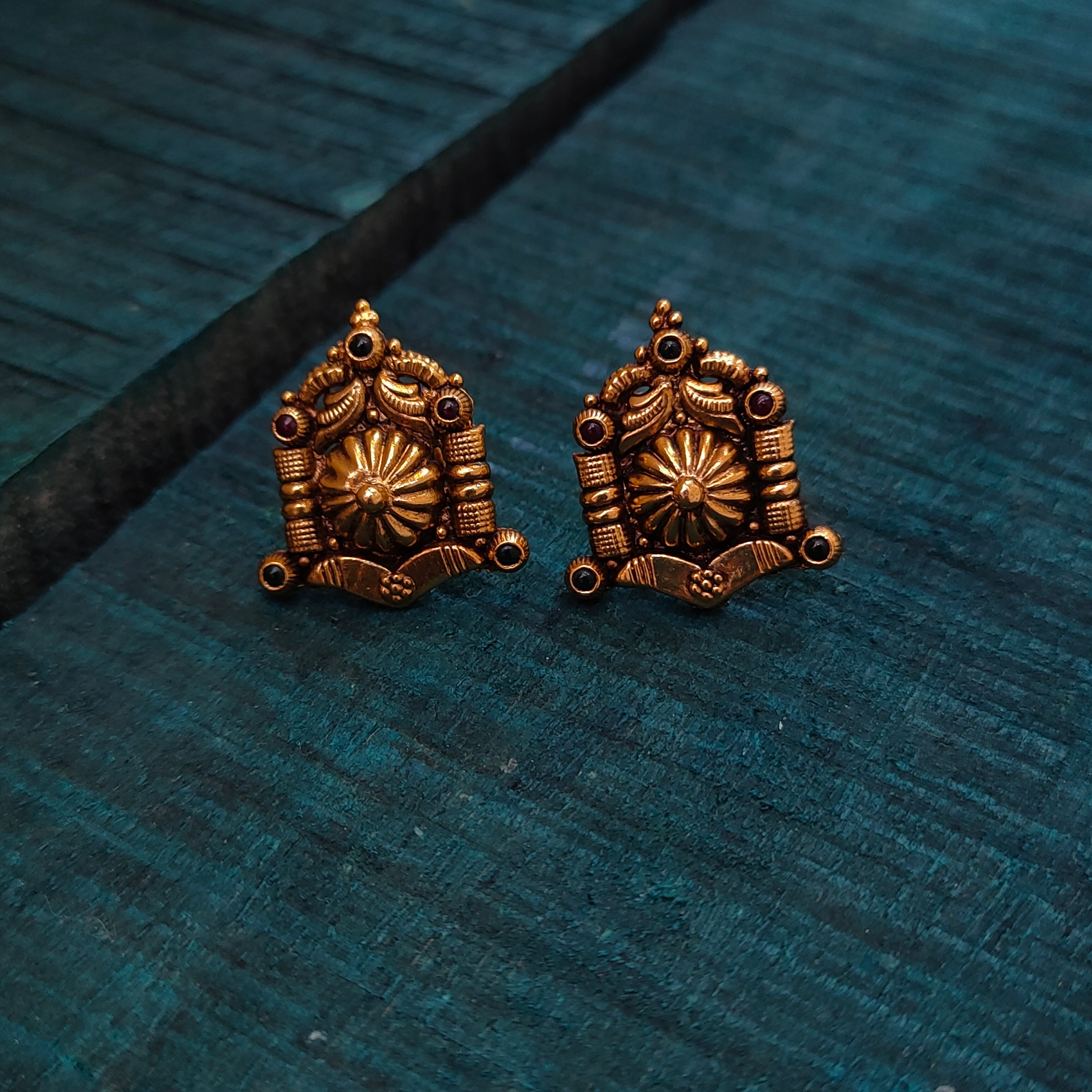 925 Silver Gold Plated Nakshi Earstud -1406