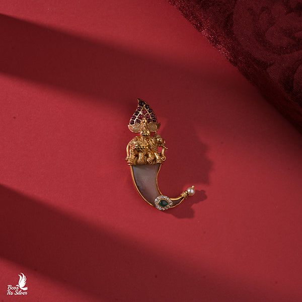 925 Silver Puligoru Elephant Nakshi Pendant -0453