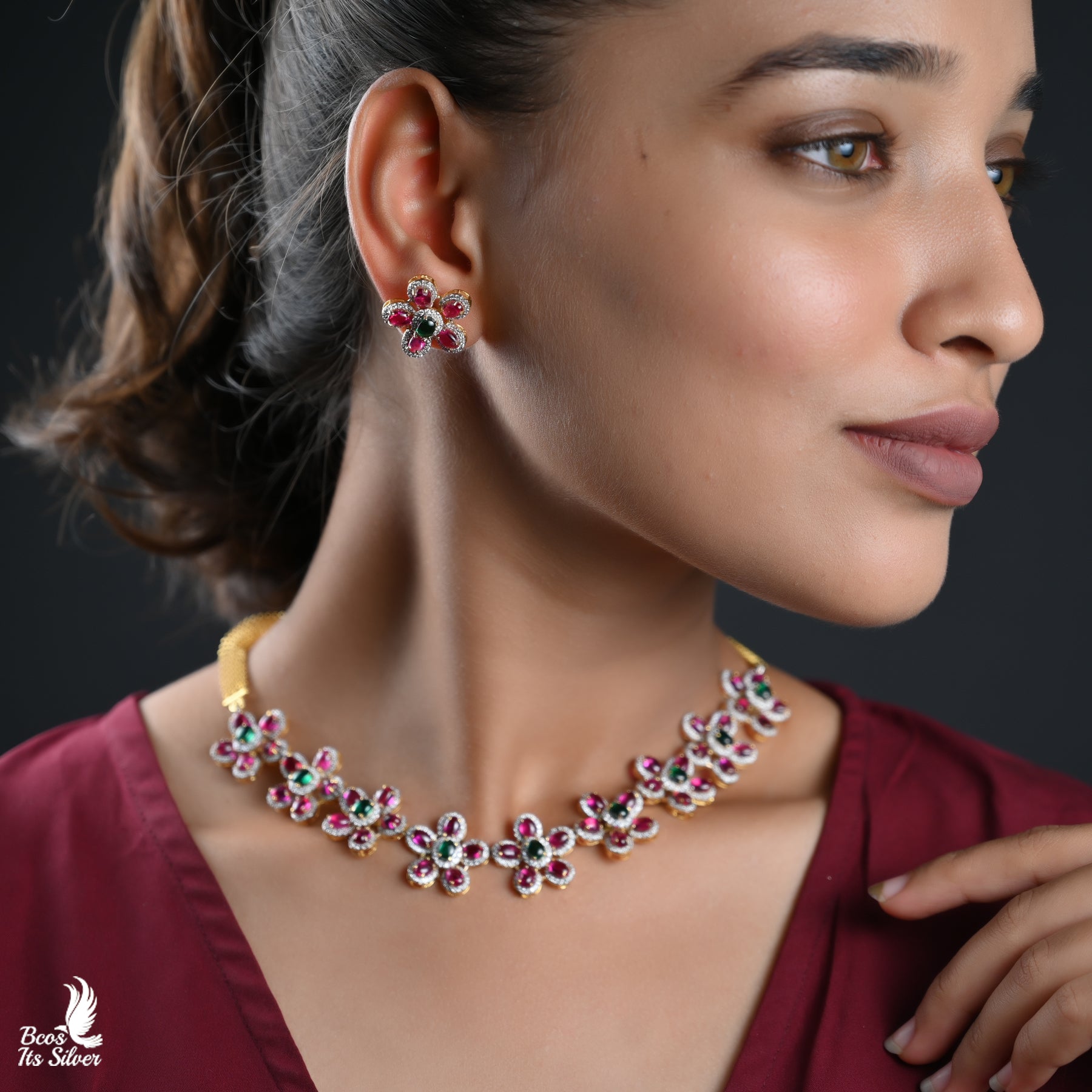 Theia Diamond Look Necklace With Earring- 3968