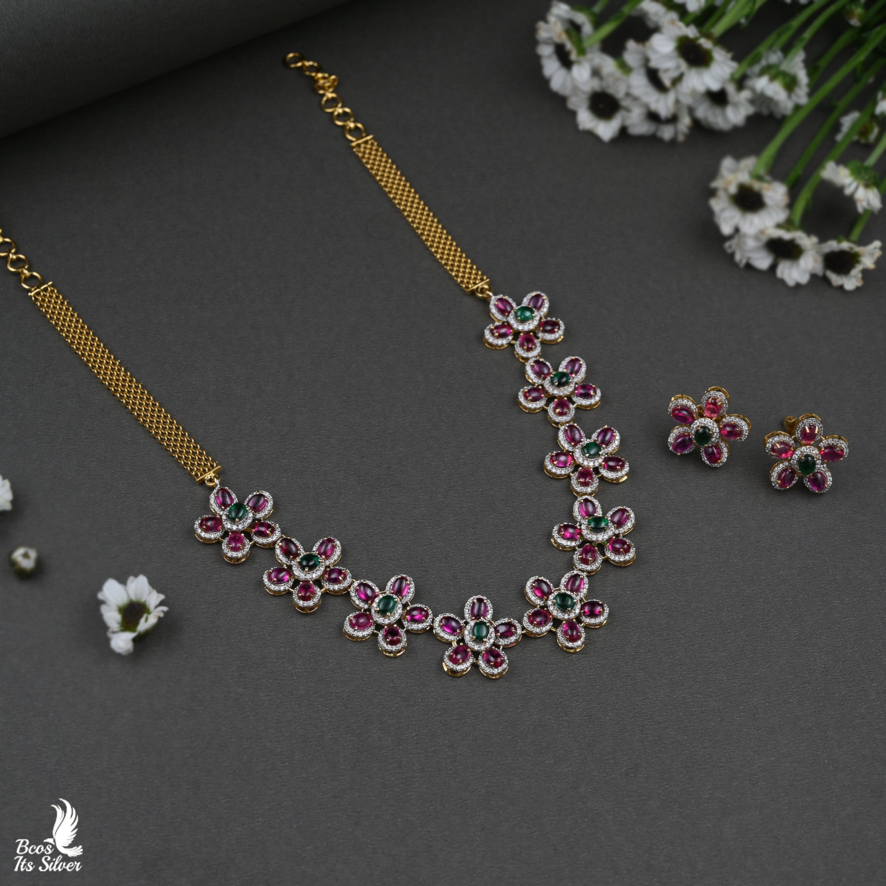 Theia Diamond Look Necklace With Earring- 3968