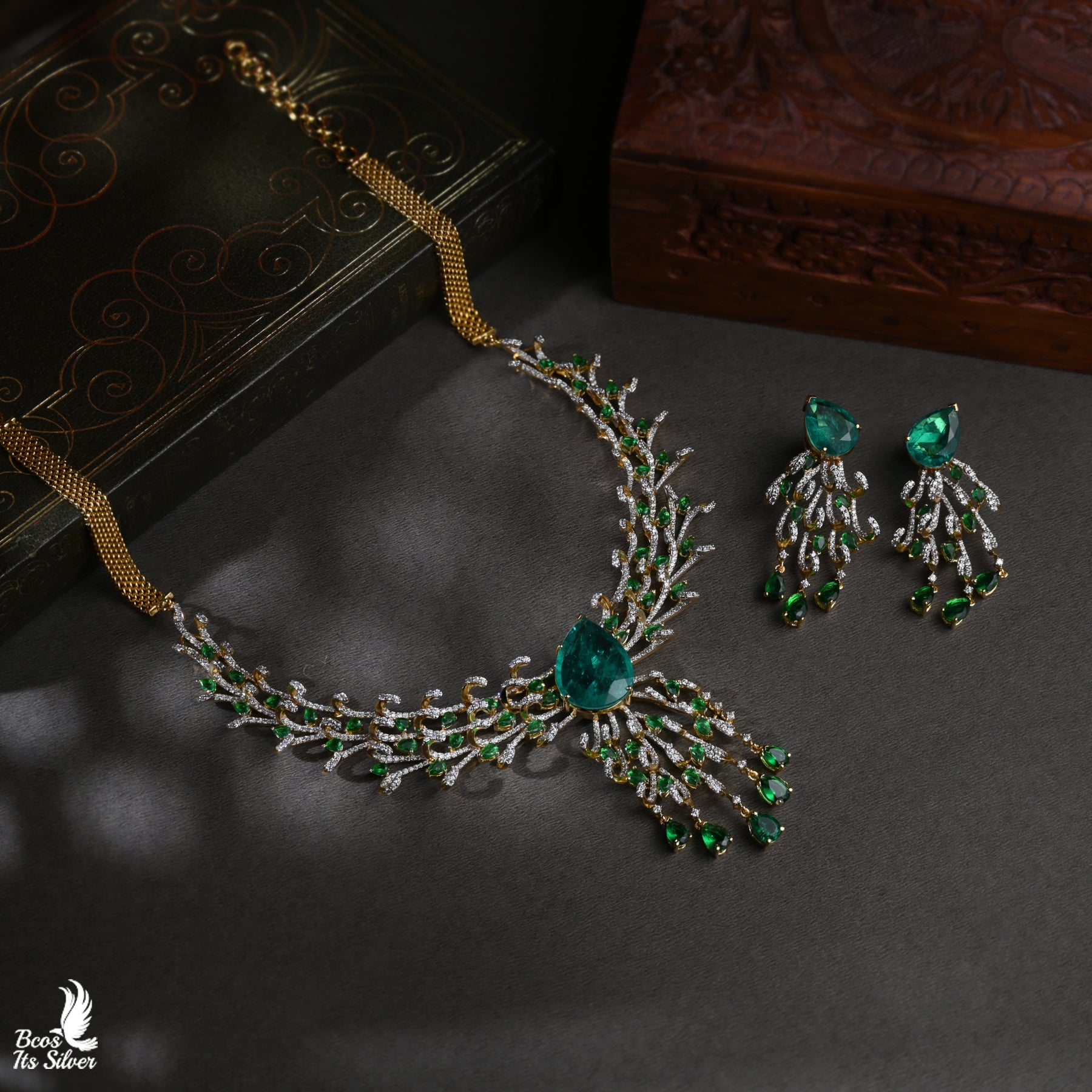 Theia Diamond Look Necklace with Earring- 5780