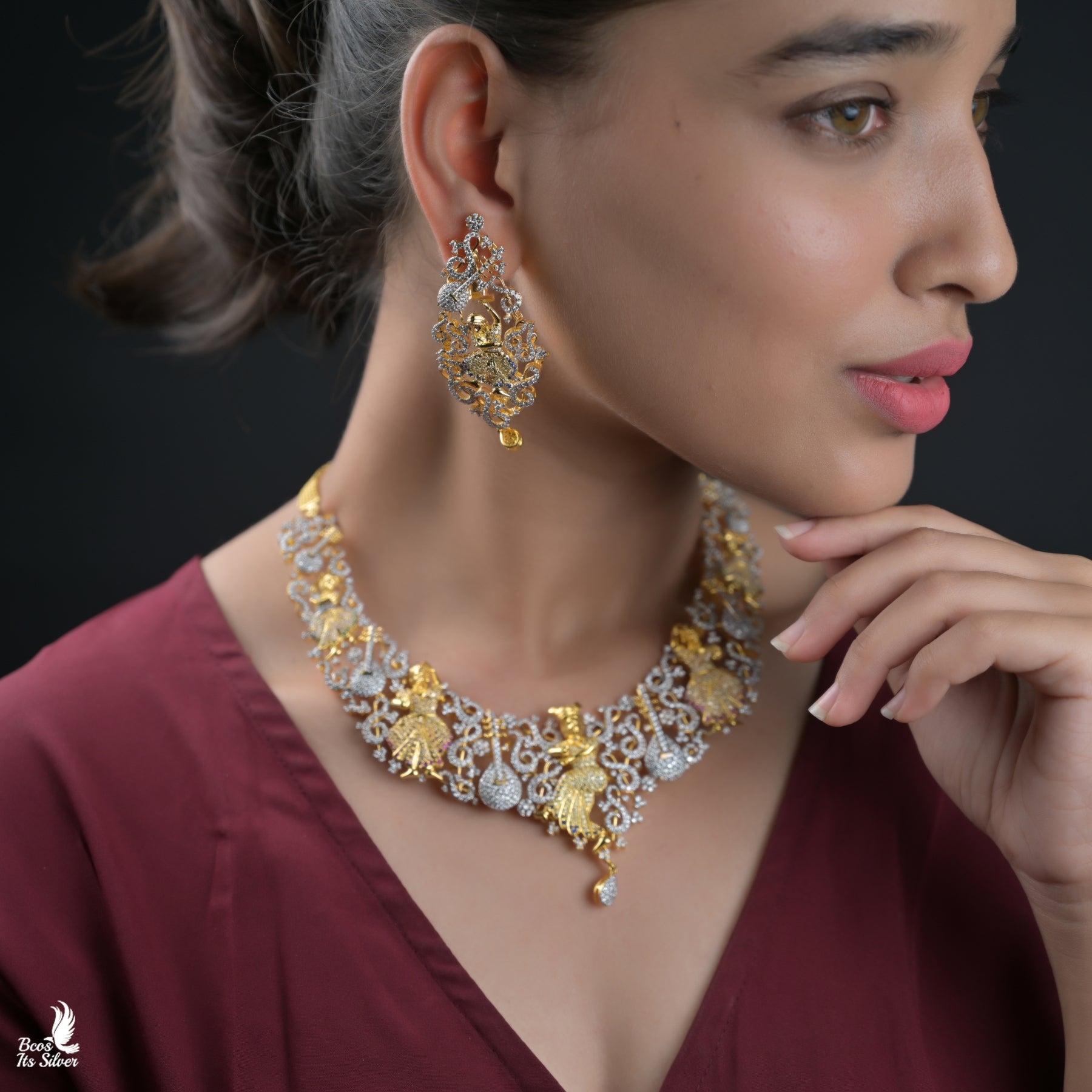 Theia Diamond Look Necklace with Earring - 6634